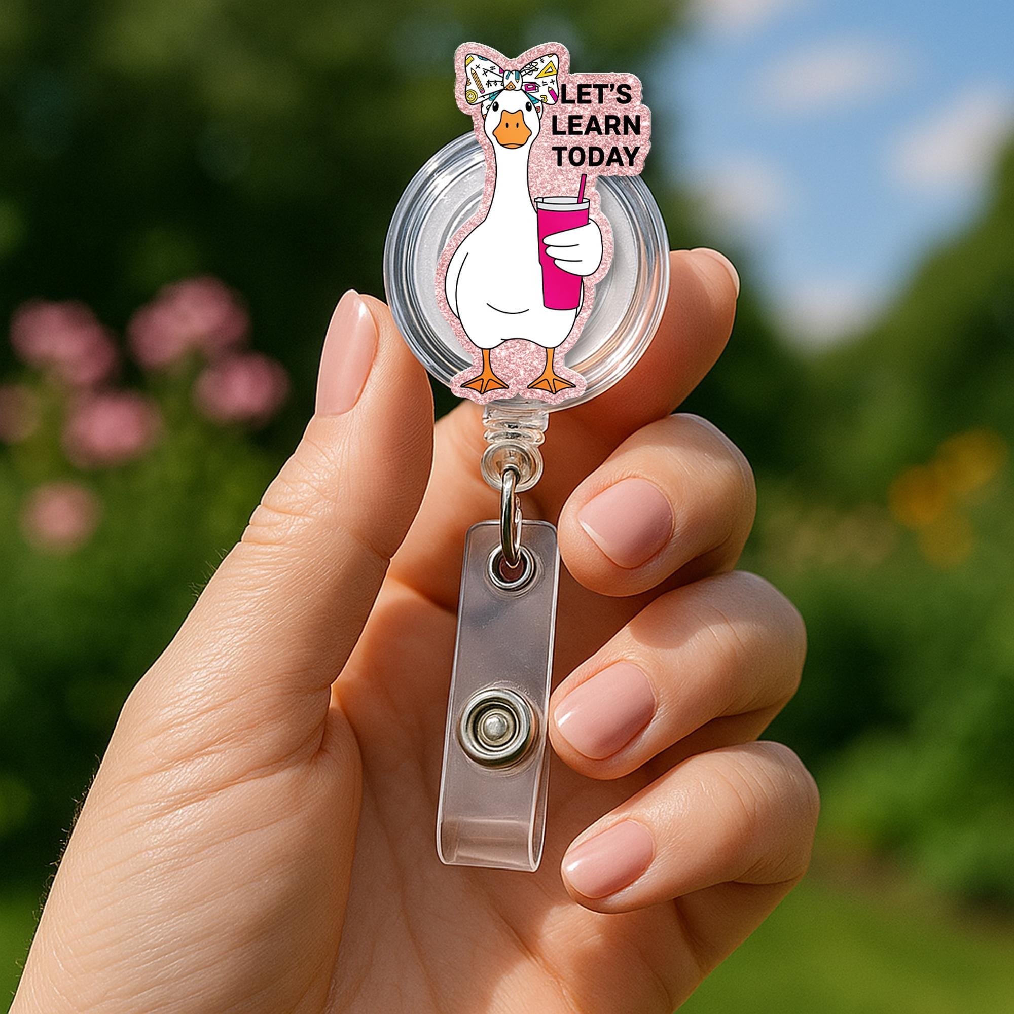Funny Goose Teacher Badge Reel – “Let’s Learn Today” ID Holder, Cute Back to School Gift for Educators, Nurses, and Staff, Goose Lover Gift