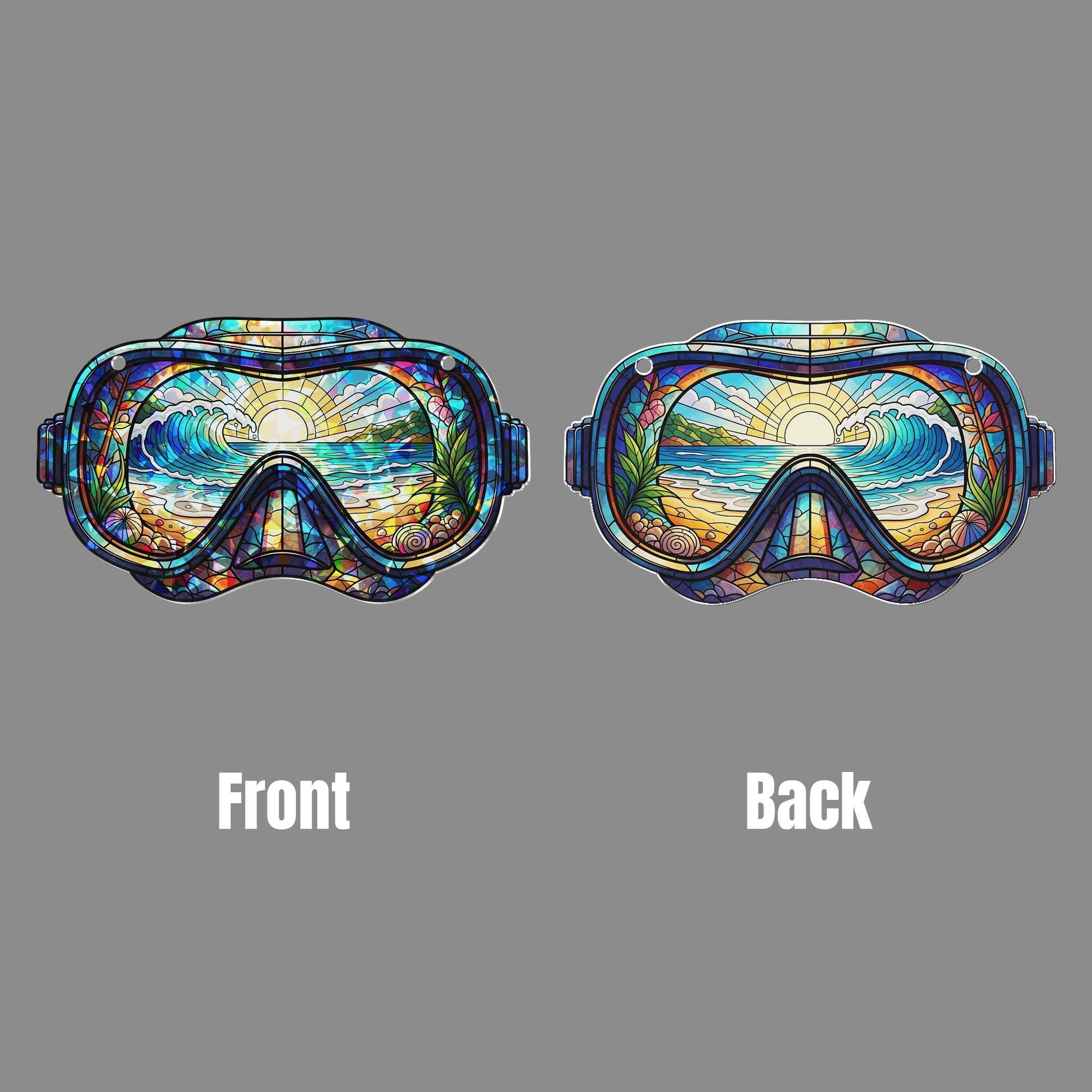Beach Diving Goggles Ornament – Holographic Broken Glass Ocean Suncatcher – Scuba Snorkel Sea Decor – Coastal Window Hanging