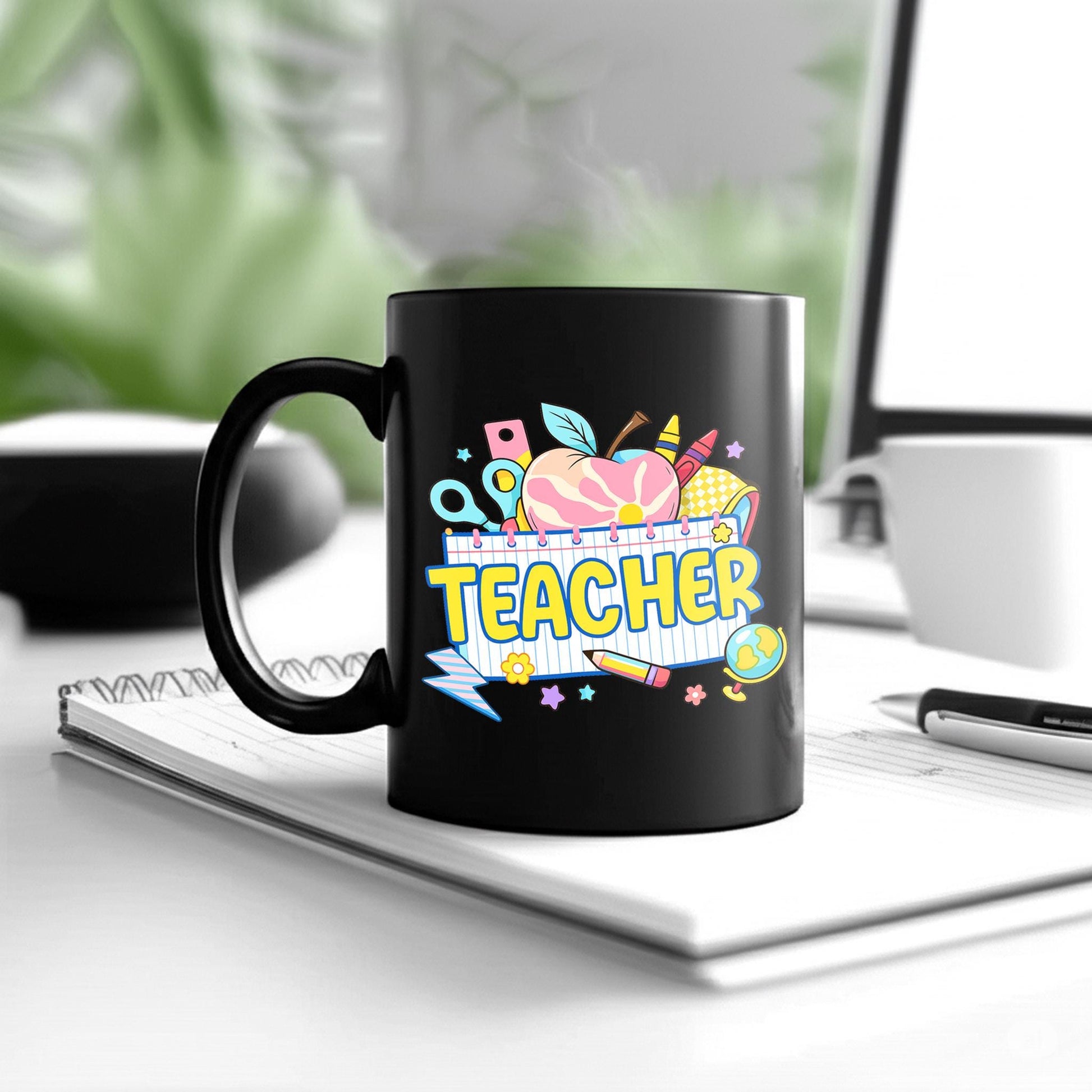 Cute Teacher Mug – Colorful School Supplies Coffee Cup, Back to School Gift for Educators, Classroom Decor, Teacher Appreciation Idea