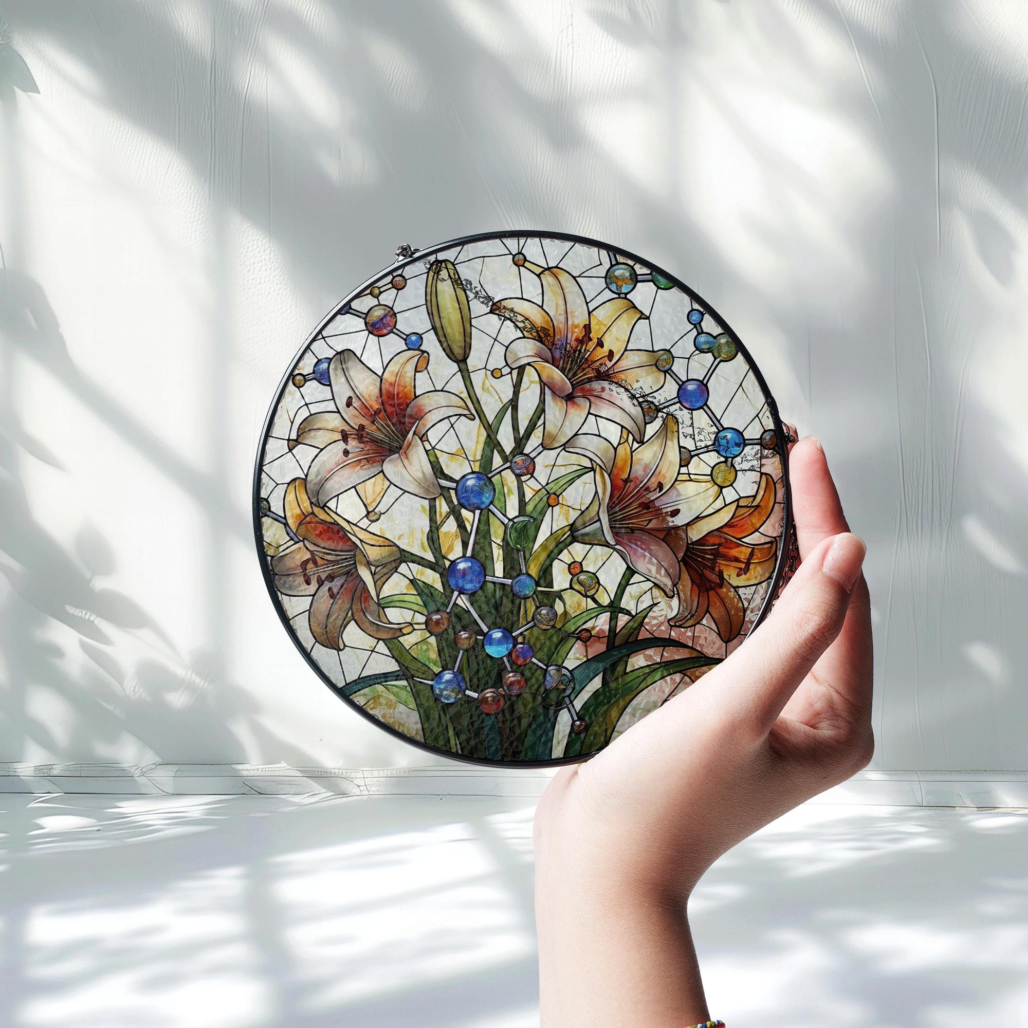 Lily Flower Glass Suncatcher – Handcrafted Floral Window Hanging, Elegant Botanical Decor for Garden Lovers & Gifts, Gift For Mom