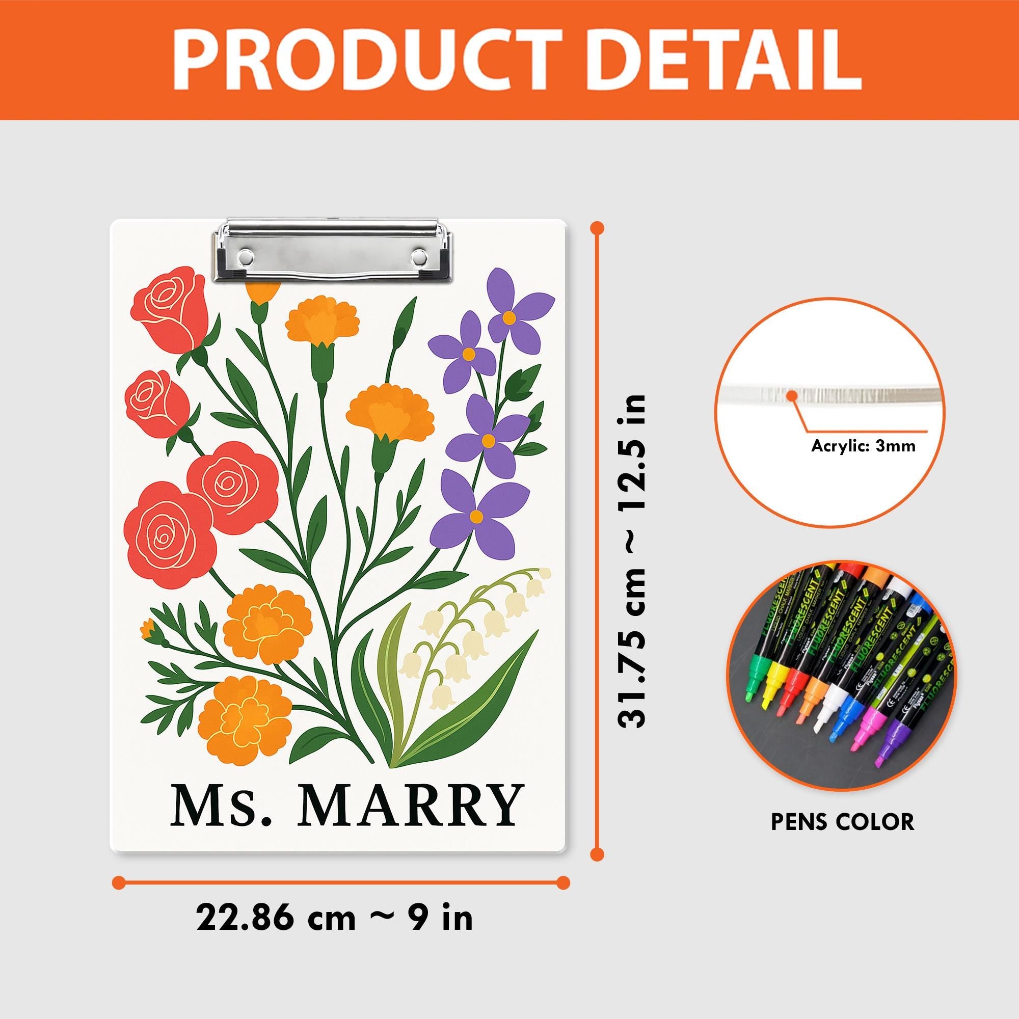 Custom Teacher Clipboard with Name | Floral Personalized Clipboard | Back to School Teacher Gift | Classroom Office Supply