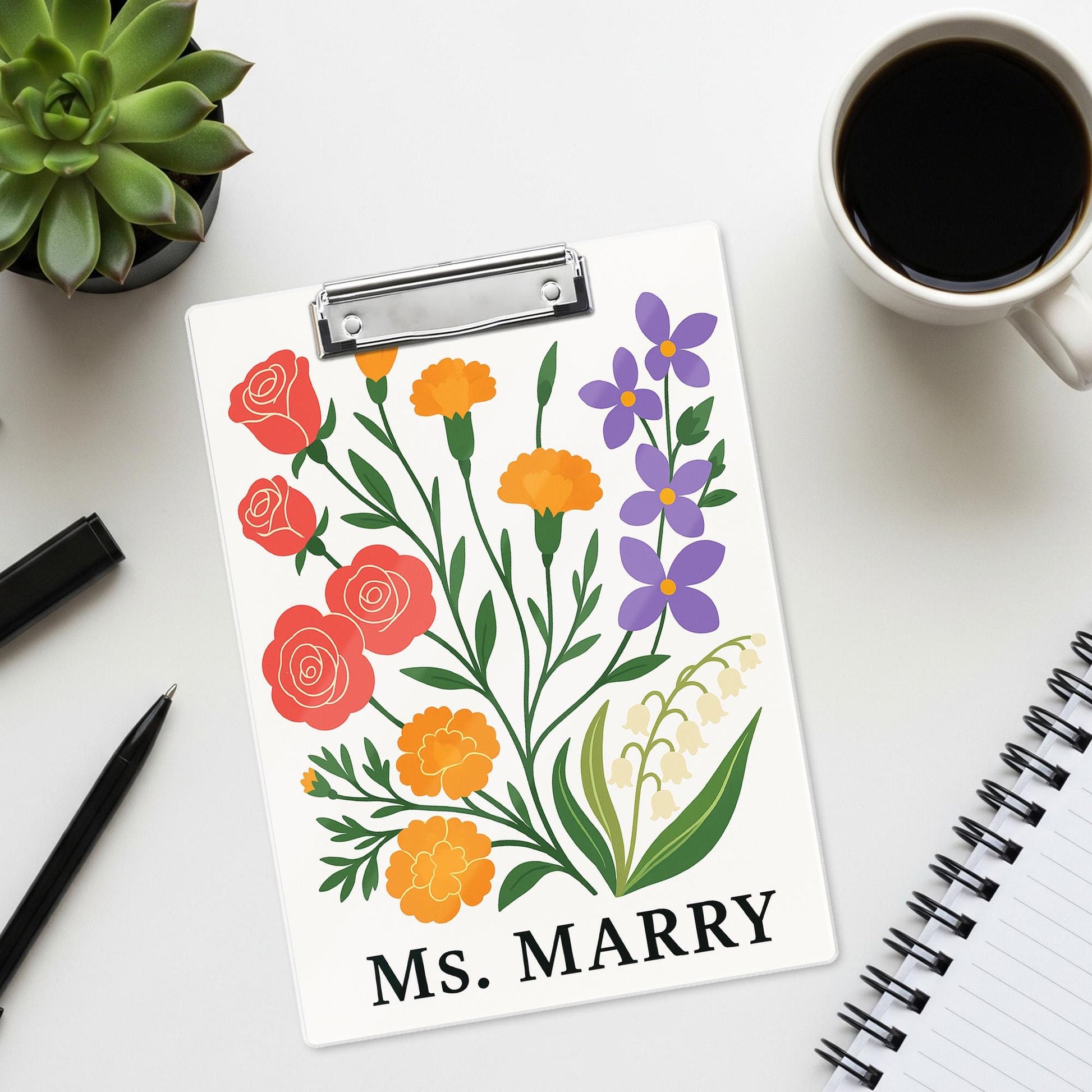 Custom Teacher Clipboard with Name | Floral Personalized Clipboard | Back to School Teacher Gift | Classroom Office Supply