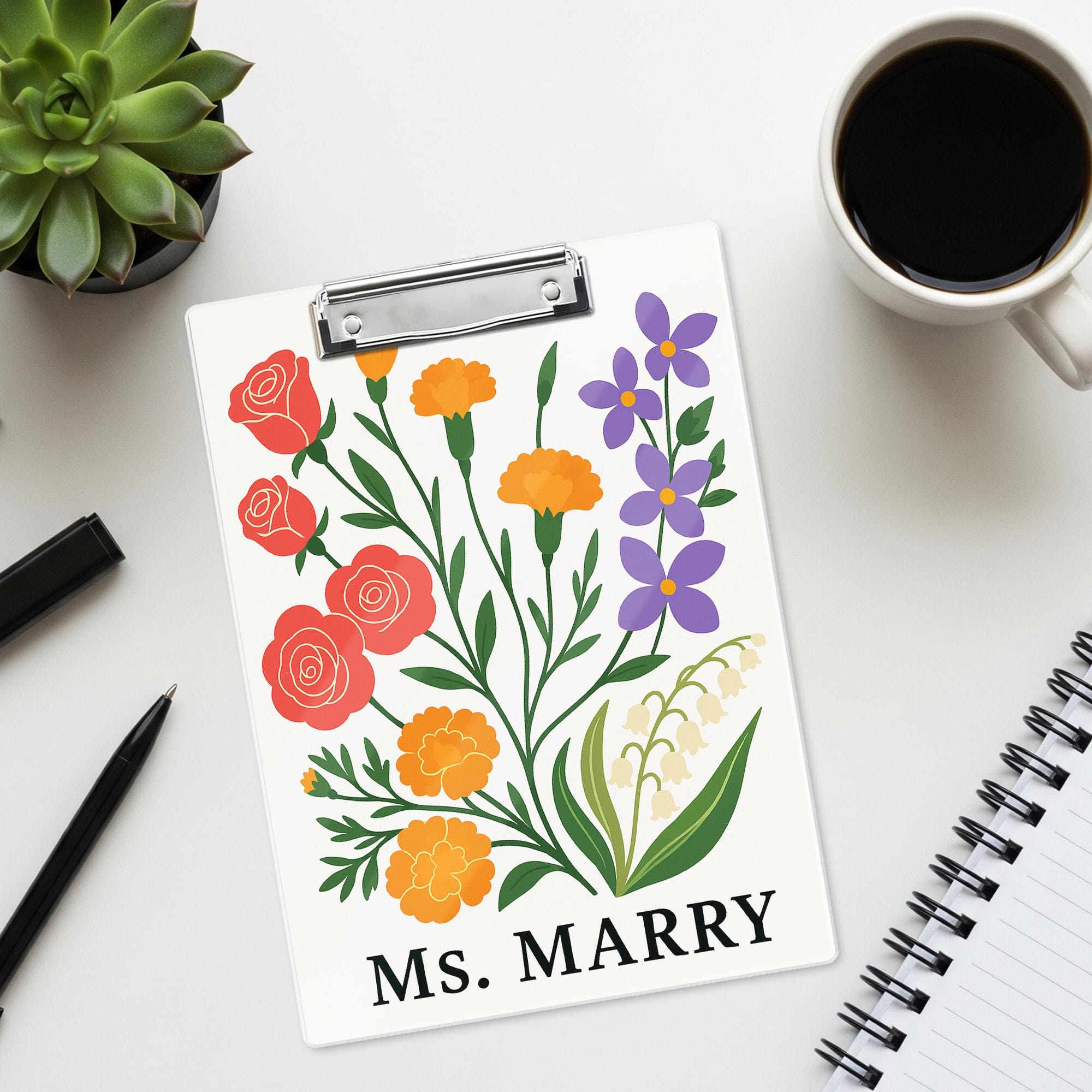 Custom Teacher Clipboard with Name | Floral Personalized Clipboard | Back to School Teacher Gift | Classroom Office Supply
