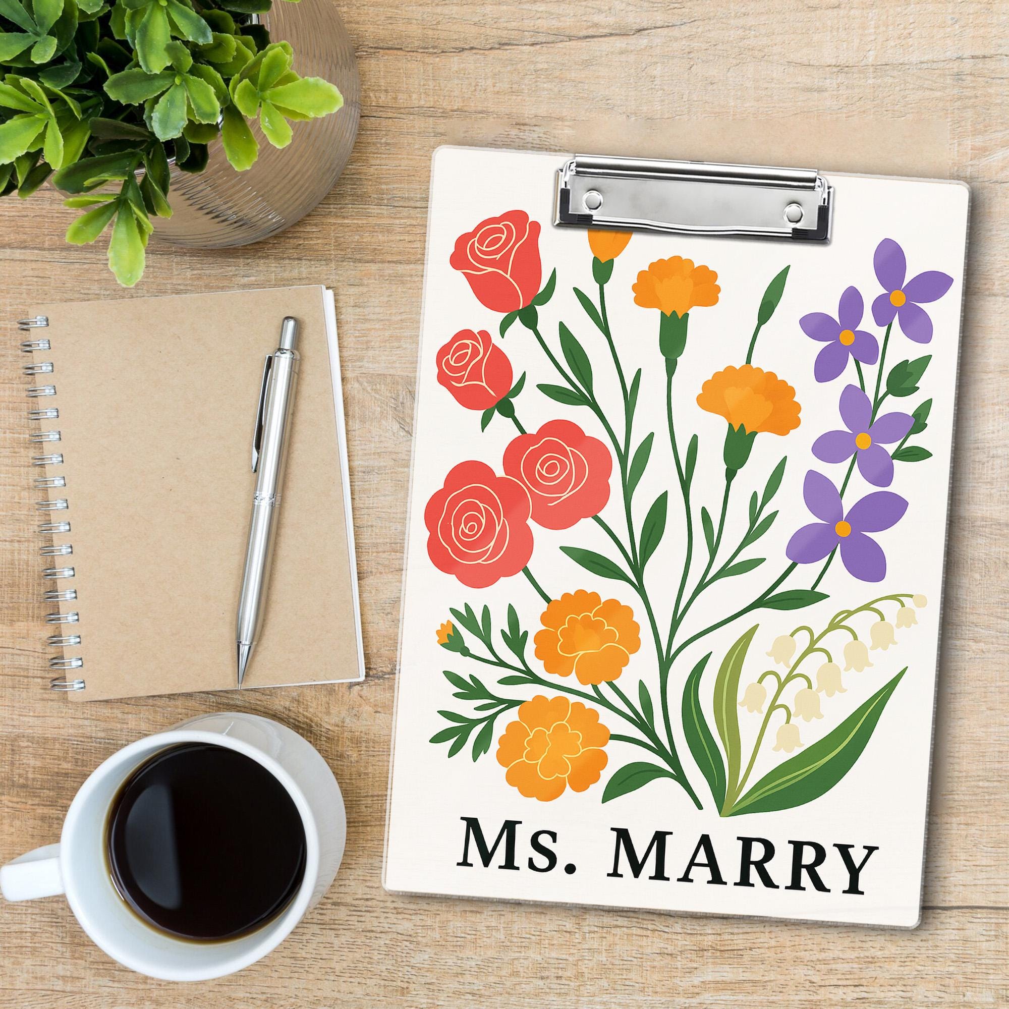 Custom Teacher Clipboard with Name | Floral Personalized Clipboard | Back to School Teacher Gift | Classroom Office Supply