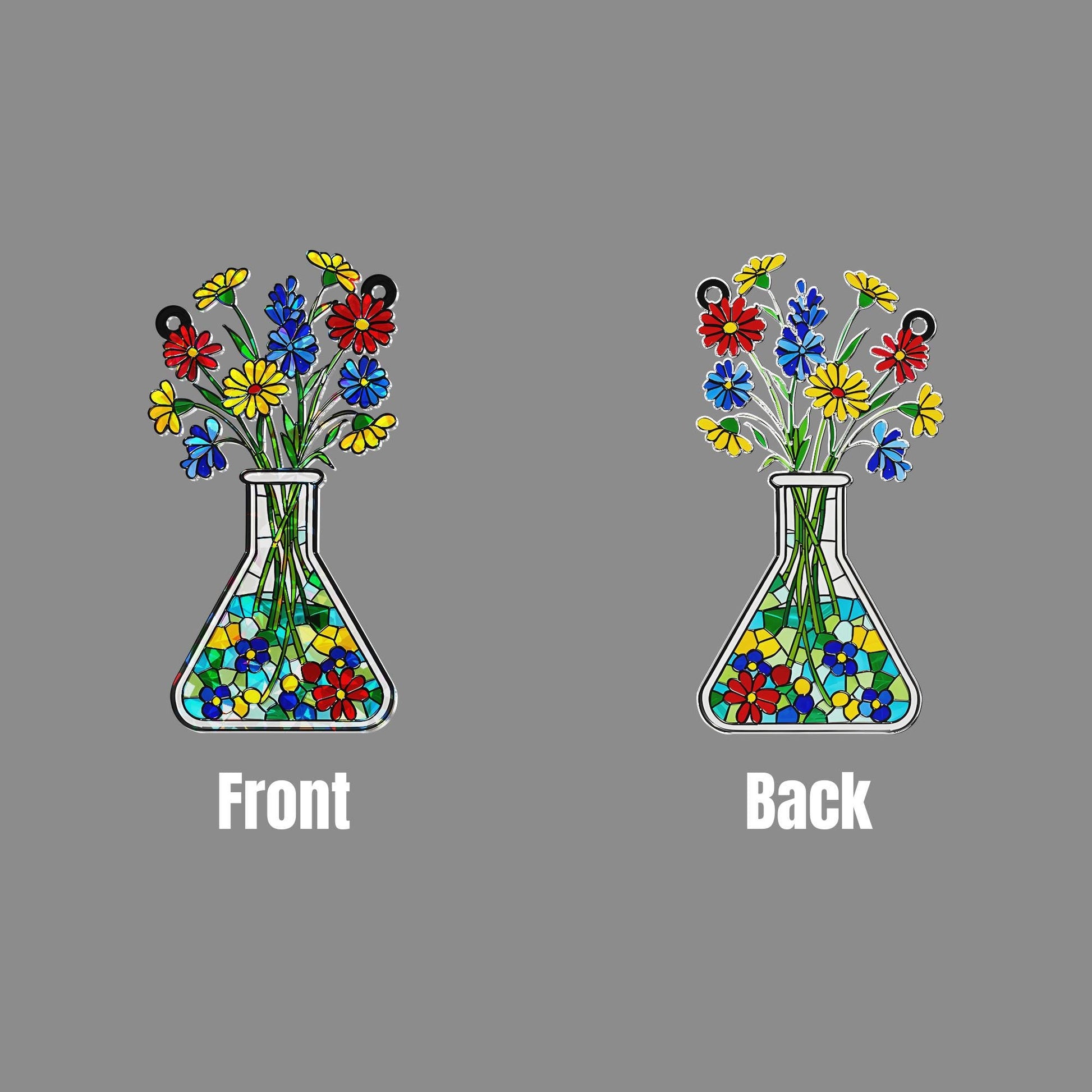 Floral Beaker Holographic Acrylic Suncatcher, Science Teacher Gift, Unique Teacher Present, Science Flower Art Decor, Lab Gift for Botanist