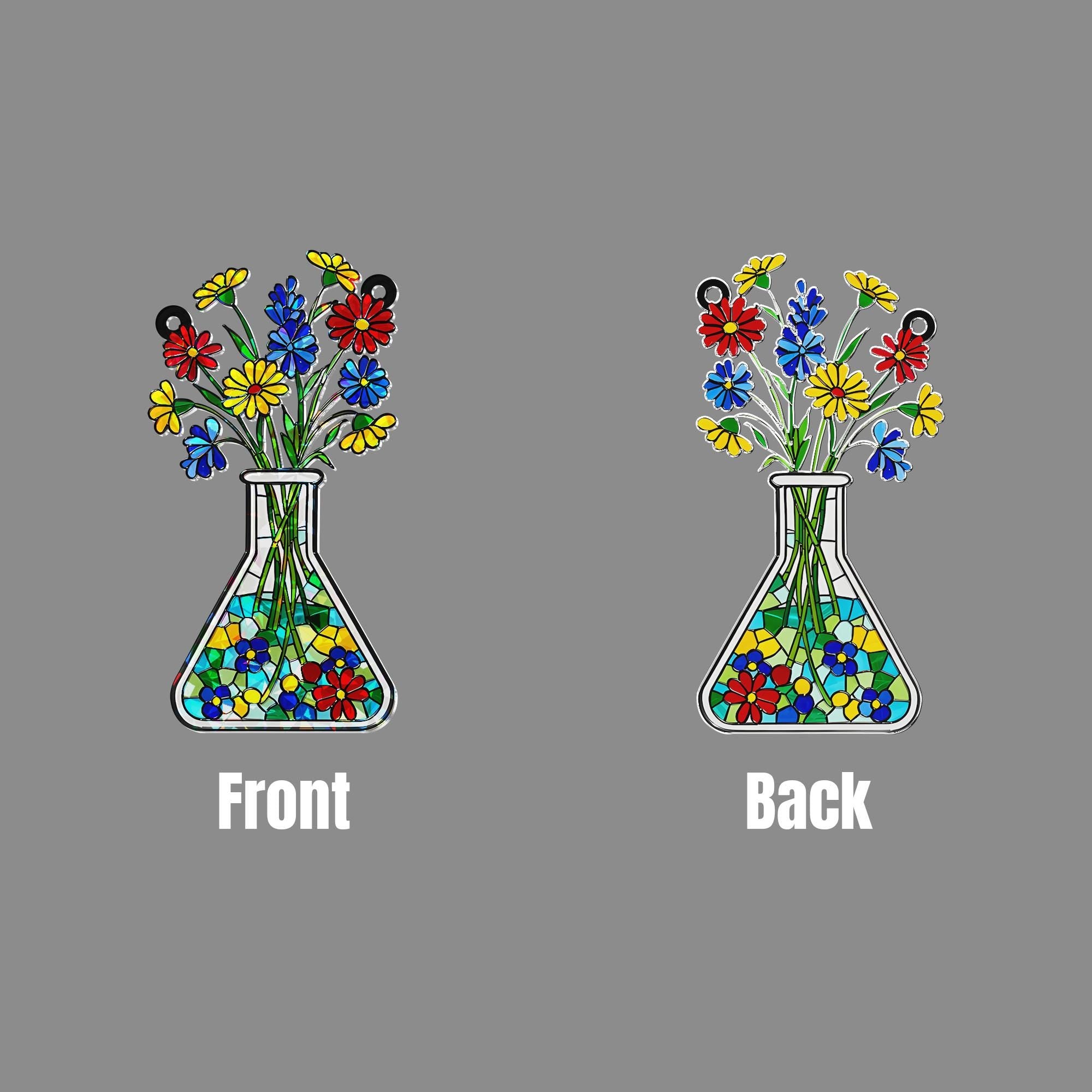Floral Beaker Holographic Acrylic Suncatcher, Science Teacher Gift, Unique Teacher Present, Science Flower Art Decor, Lab Gift for Botanist