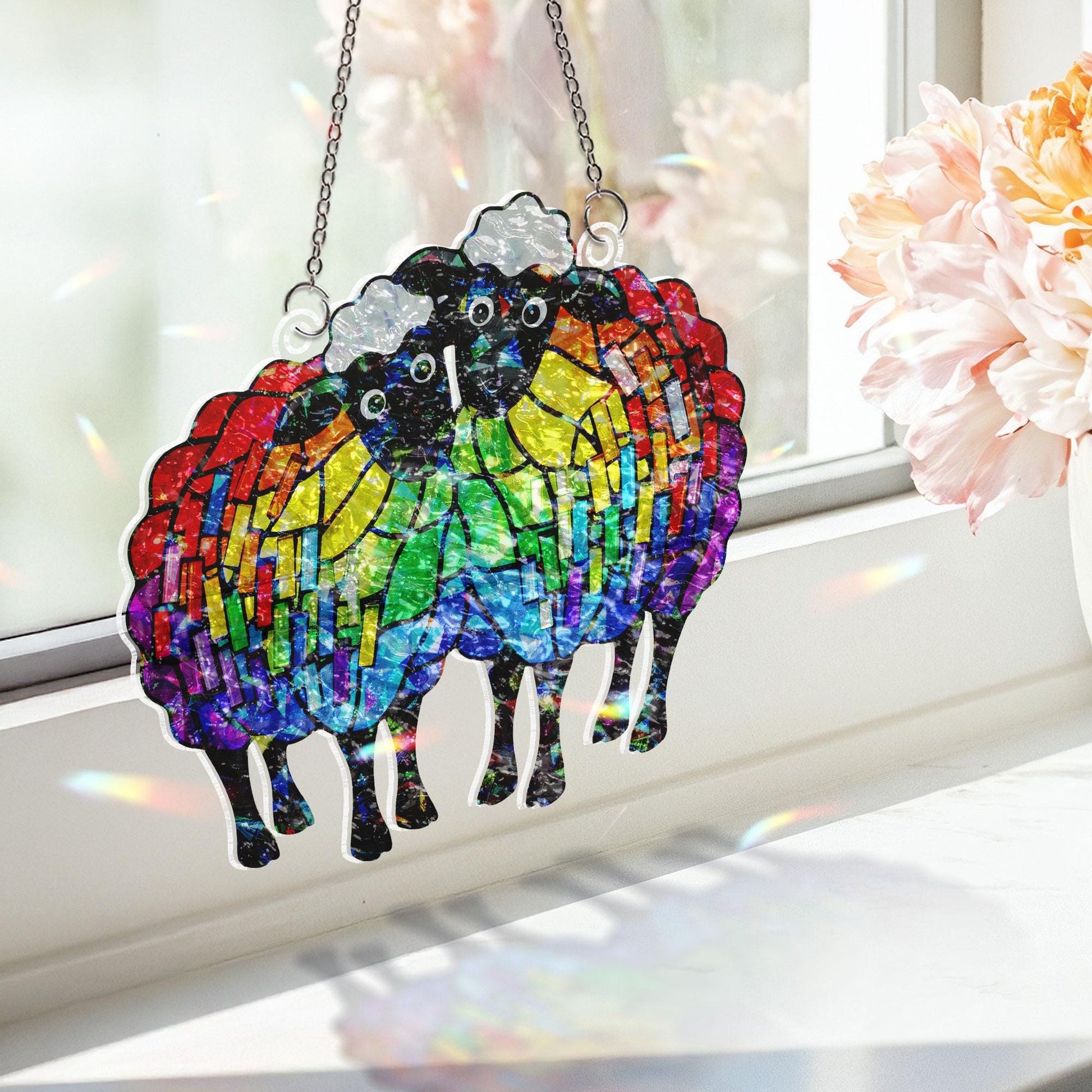 LGBT Rainbow Sheep Suncatcher | Holographic Black Sheep Ornament | Queer Pride Window Hanging | LGBTQ+ Holographic Black Sheep Gift