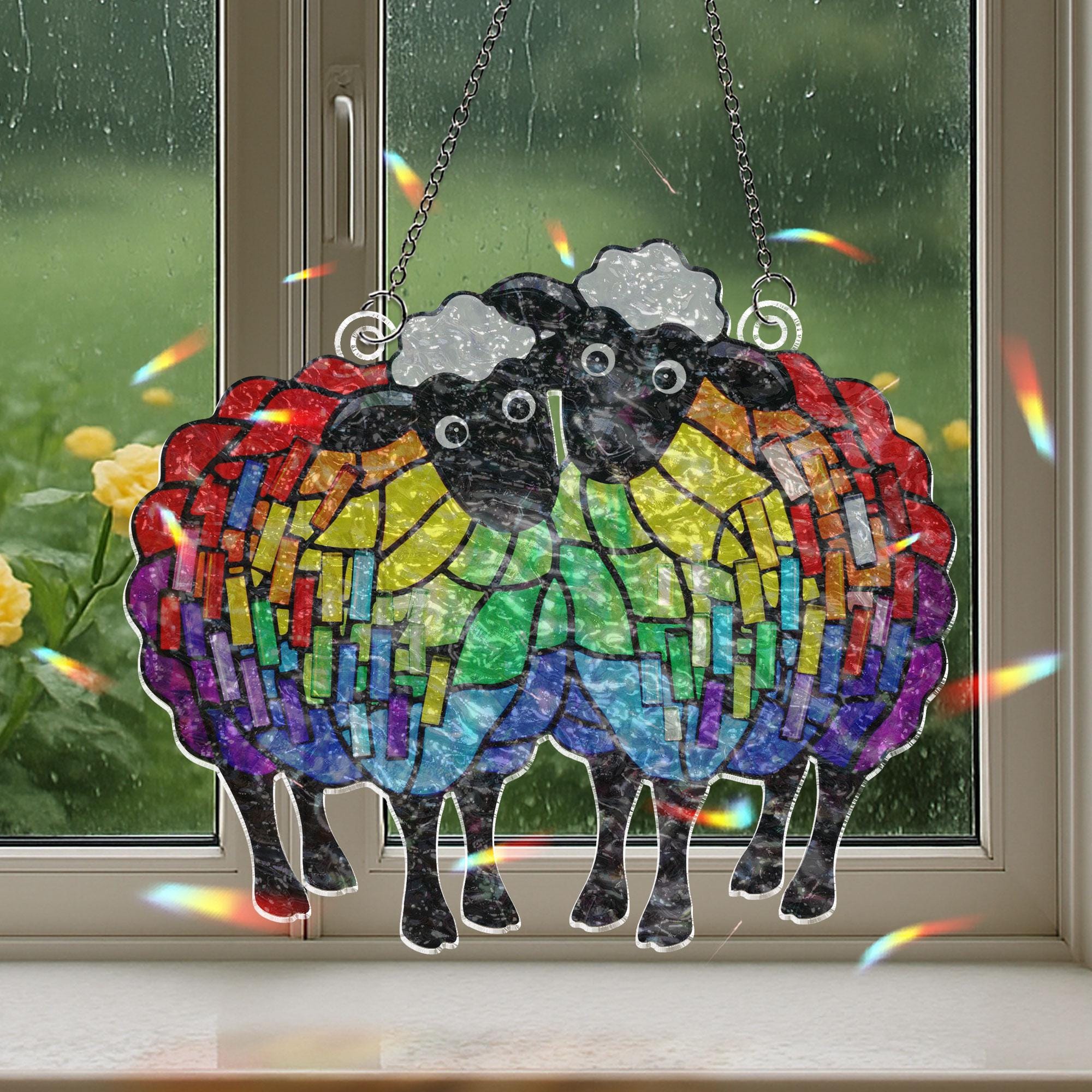 LGBT Rainbow Sheep Suncatcher | Holographic Black Sheep Ornament | Queer Pride Window Hanging | LGBTQ+ Holographic Black Sheep Gift