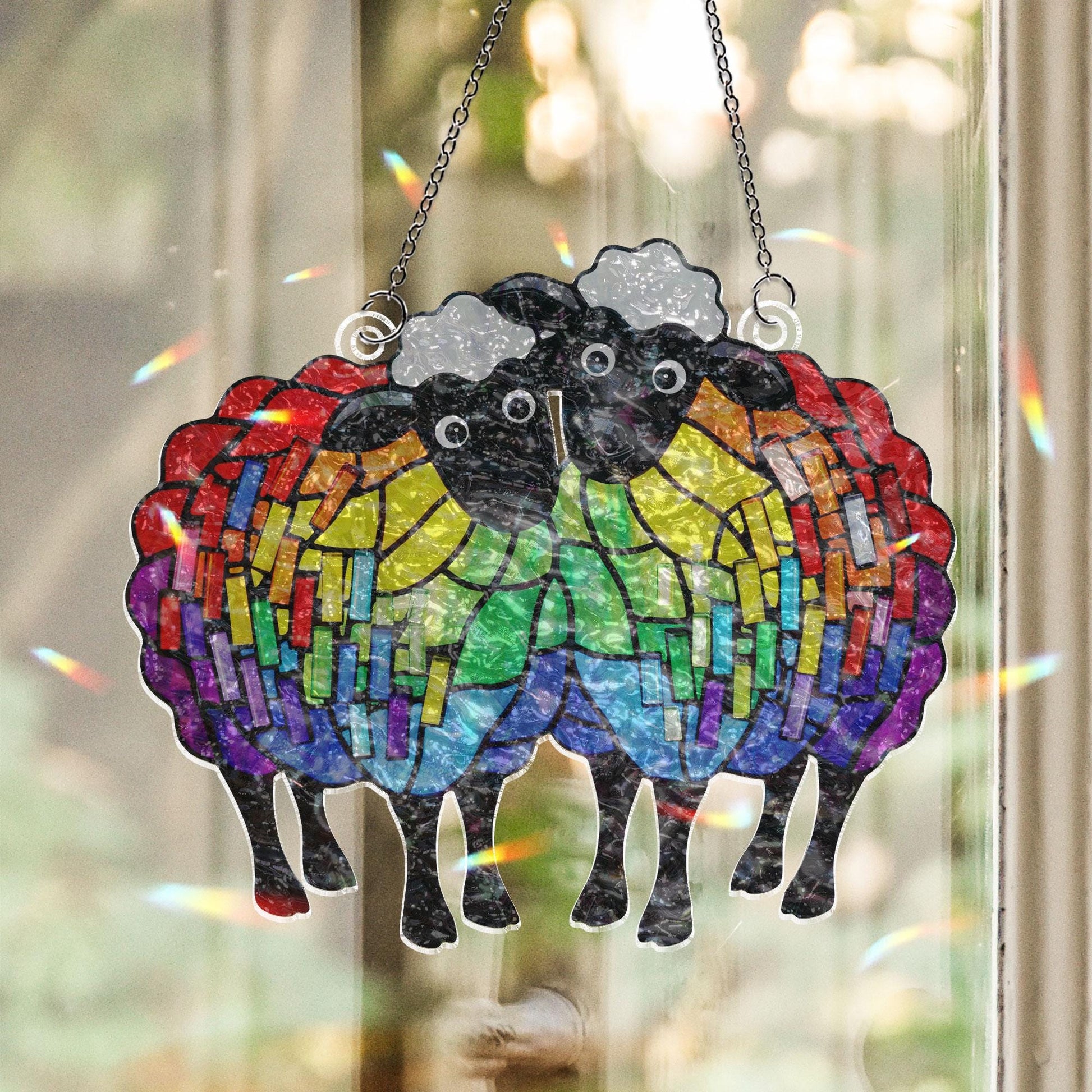 LGBT Rainbow Sheep Suncatcher | Holographic Black Sheep Ornament | Queer Pride Window Hanging | LGBTQ+ Holographic Black Sheep Gift