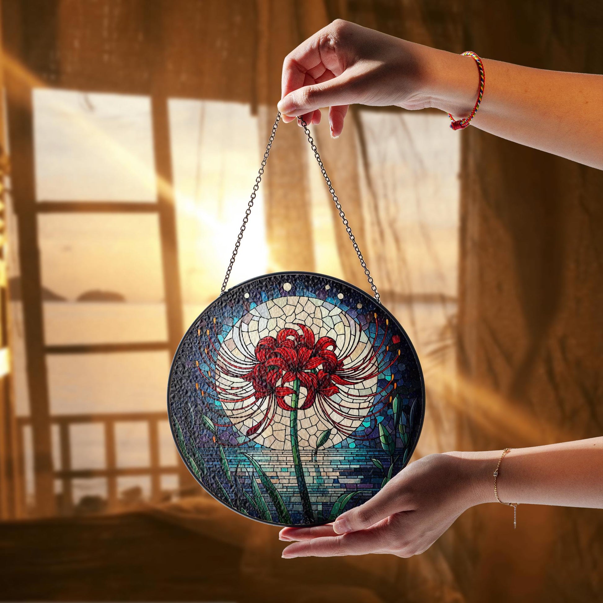 Spider Lily Glass Suncatcher – Elegant Floral Window Decor – Perfect Mother's Day Gift – Botanical Home Accent