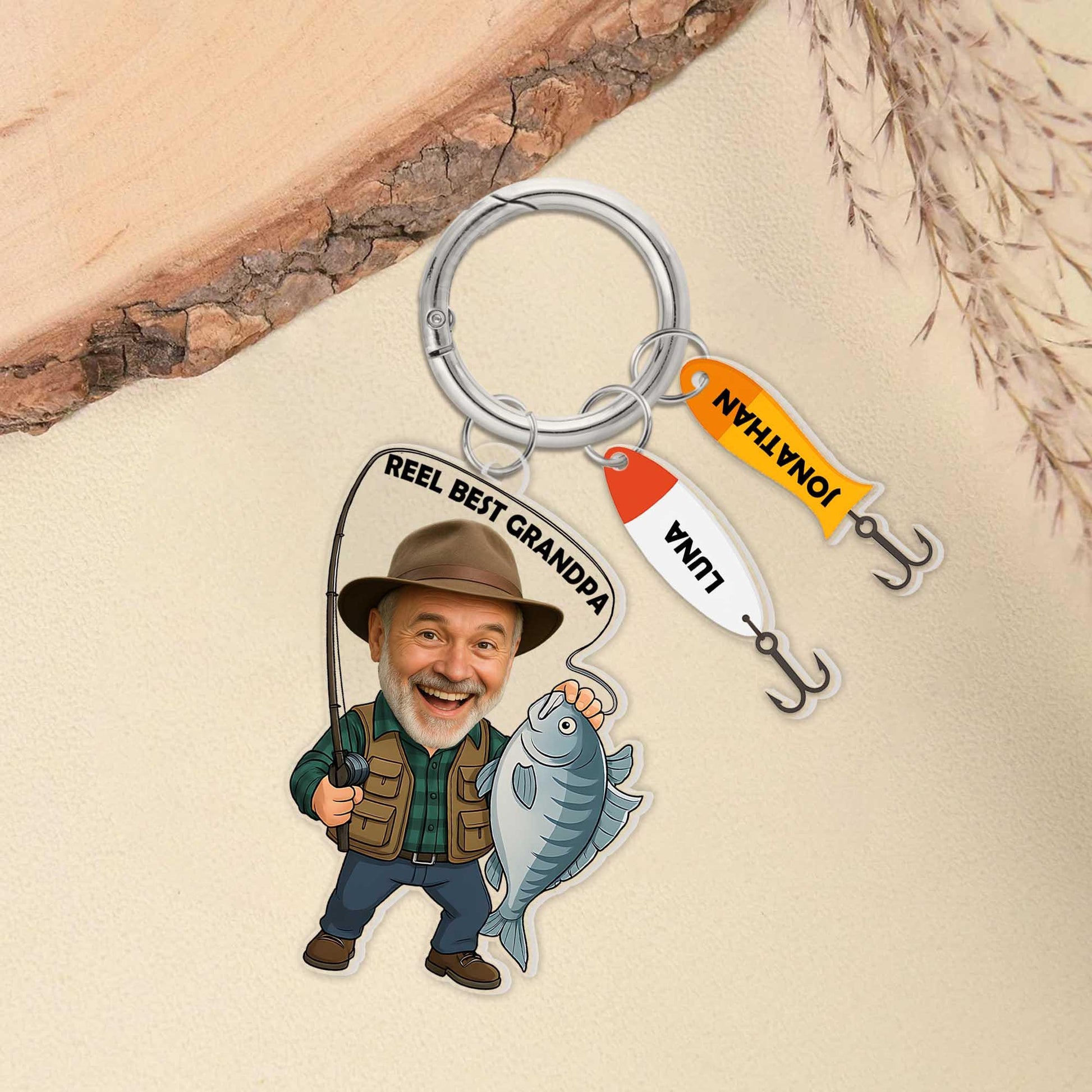 Reel Best Grandpa Fishing Keychain – Custom Photo & Name Lures Gift, Personalized Father’s Day Keyring for Fisherman Grandpa
