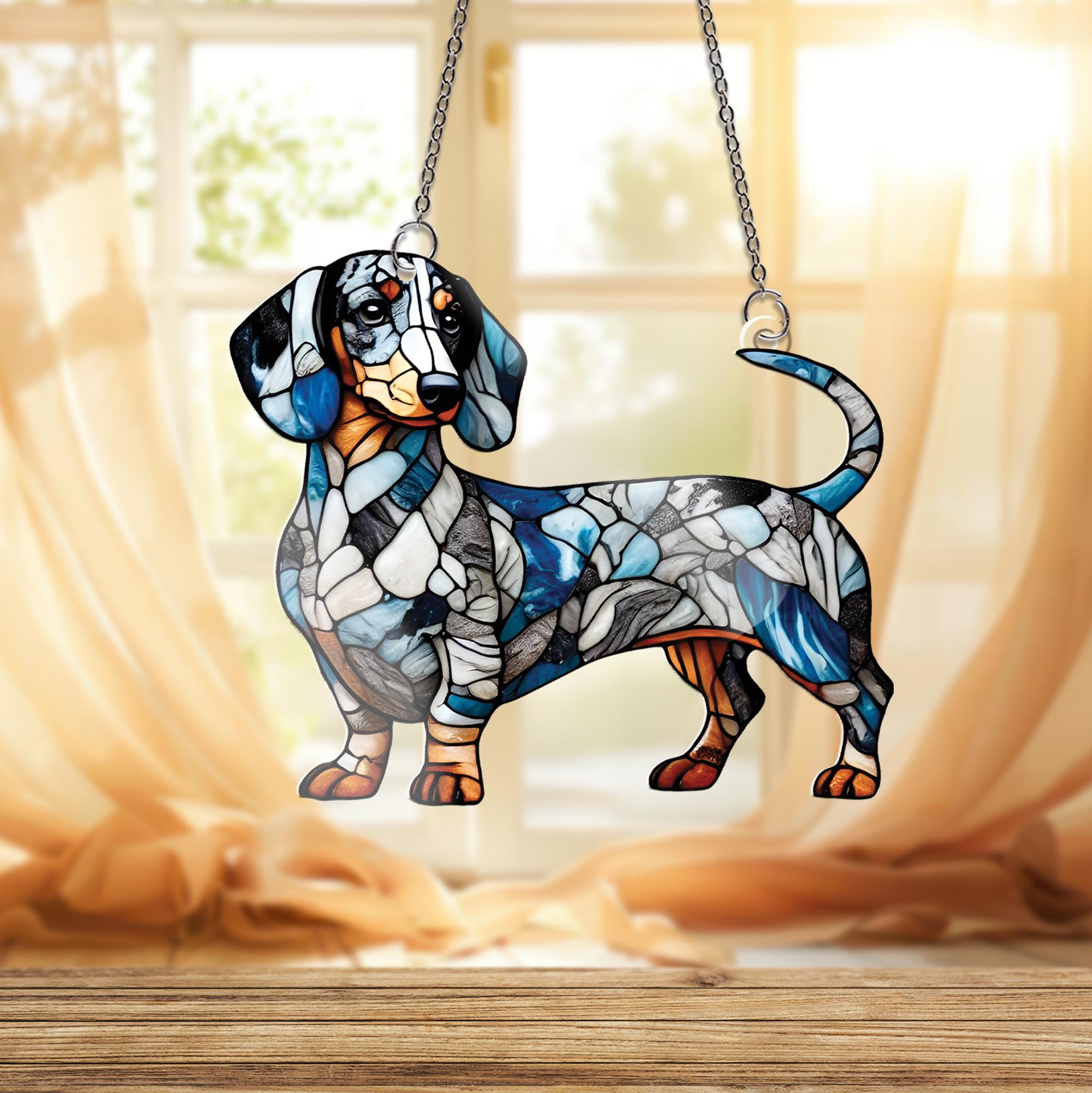 Dapple Dachshund – Acrylic Dog Window Hanging, Wiener Dog Gift for Pet Lovers, Doxie Home Decor gift for dog mom