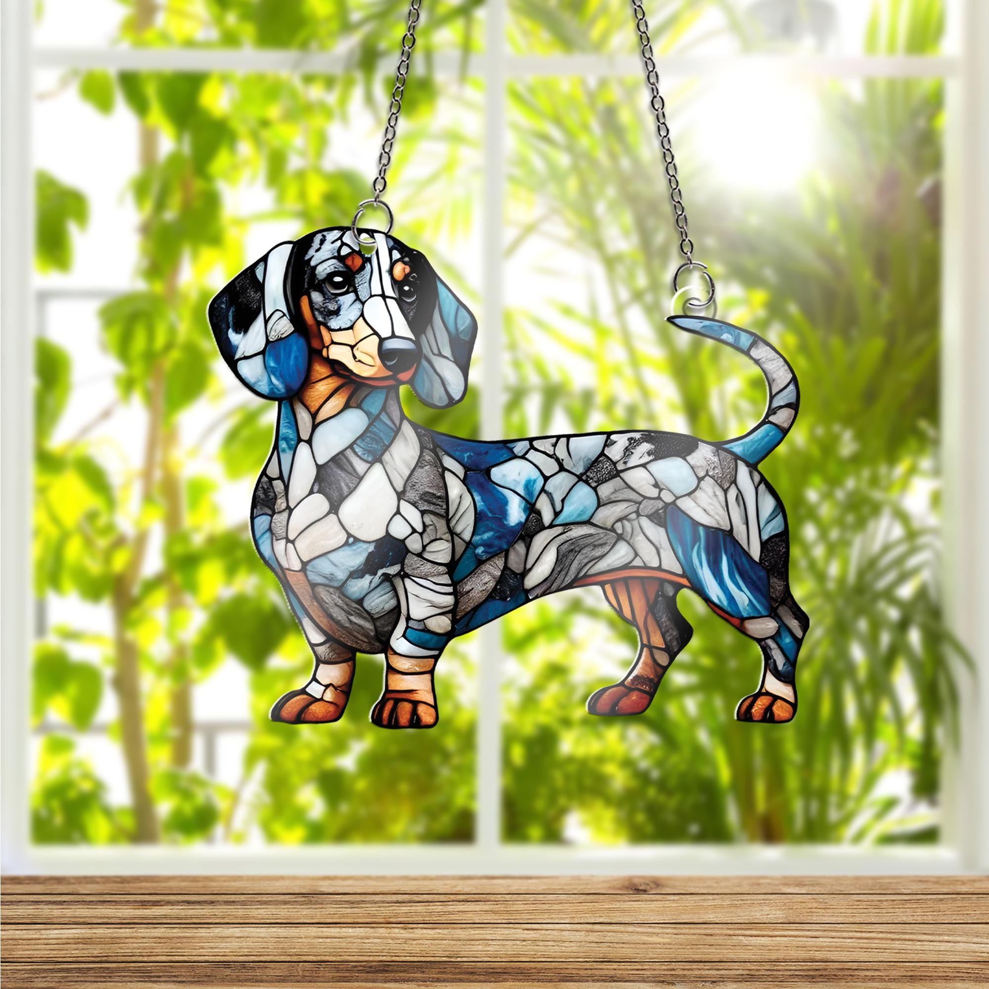 Dapple Dachshund – Acrylic Dog Window Hanging, Wiener Dog Gift for Pet Lovers, Doxie Home Decor gift for dog mom