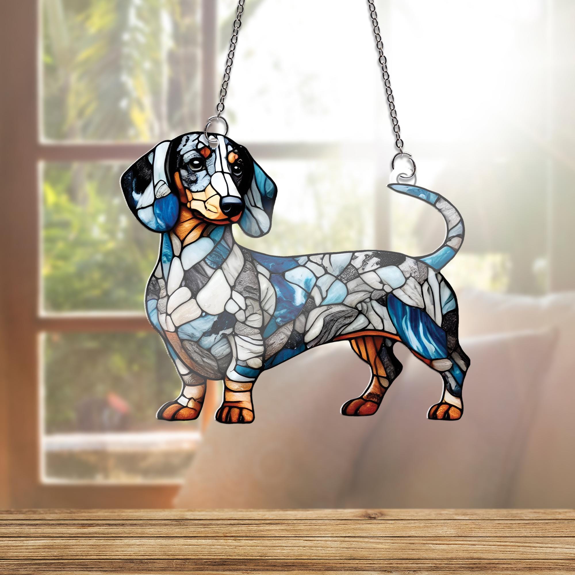 Dapple Dachshund – Acrylic Dog Window Hanging, Wiener Dog Gift for Pet Lovers, Doxie Home Decor gift for dog mom