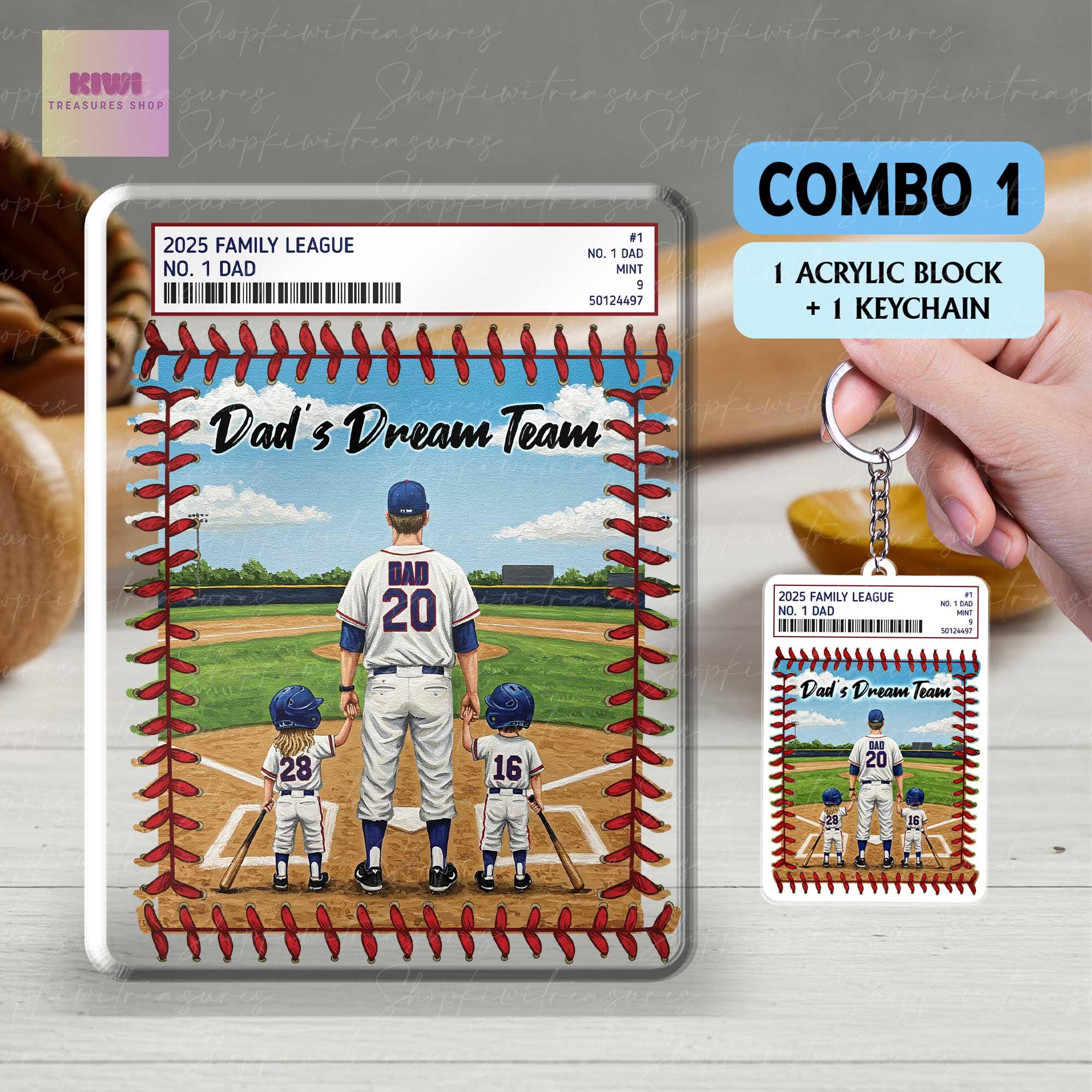 Personalized Baseball Dad Trading Card Theme Acrylic Block – Father's Day Gift from Kids – Custom Sports Keepsake – Dad's Dream Team Display