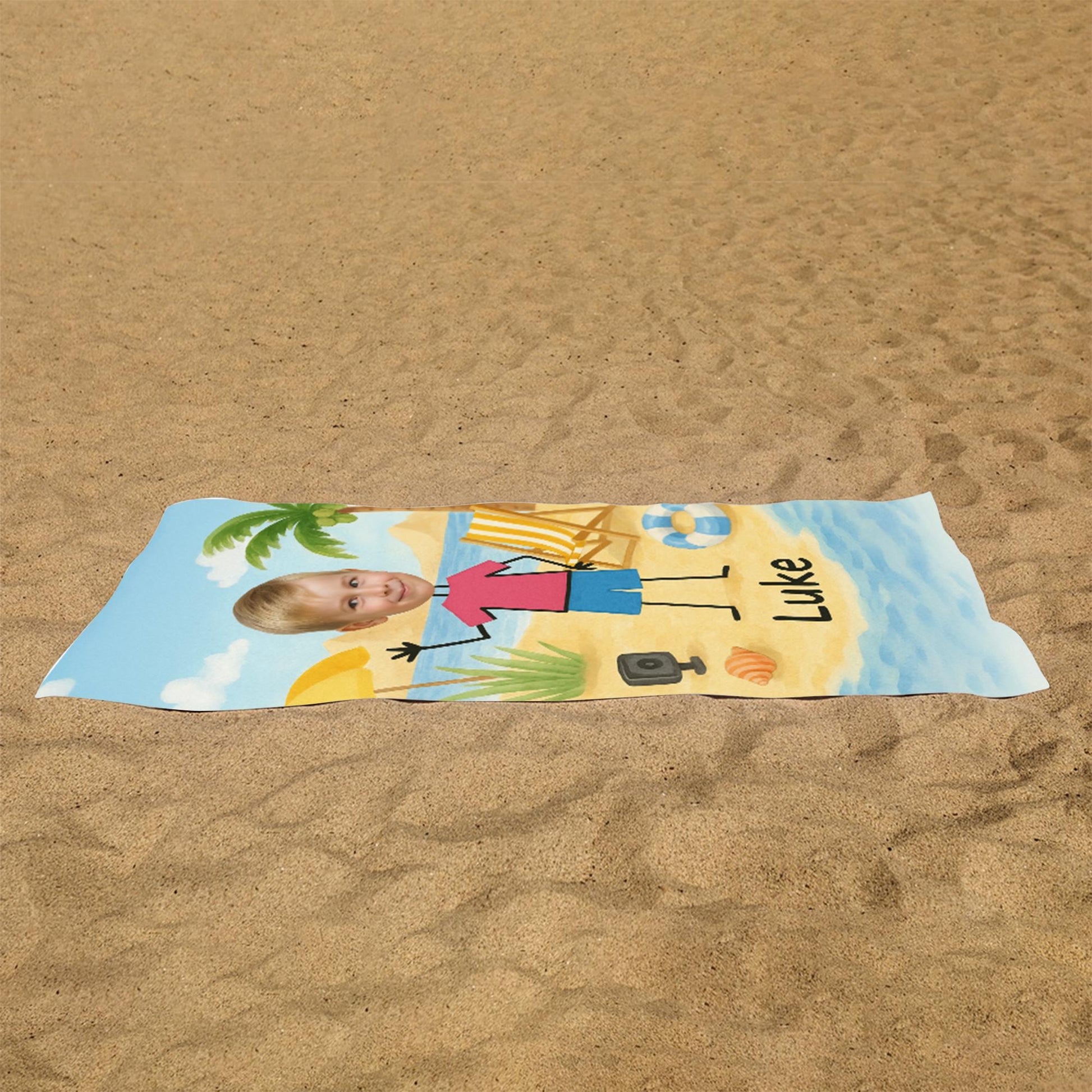 Custom Face Kids Beach Towel – Personalized Cartoon Boy or Girl Summer Towel with Name, Fun Vacation Gift for Toddlers & Children