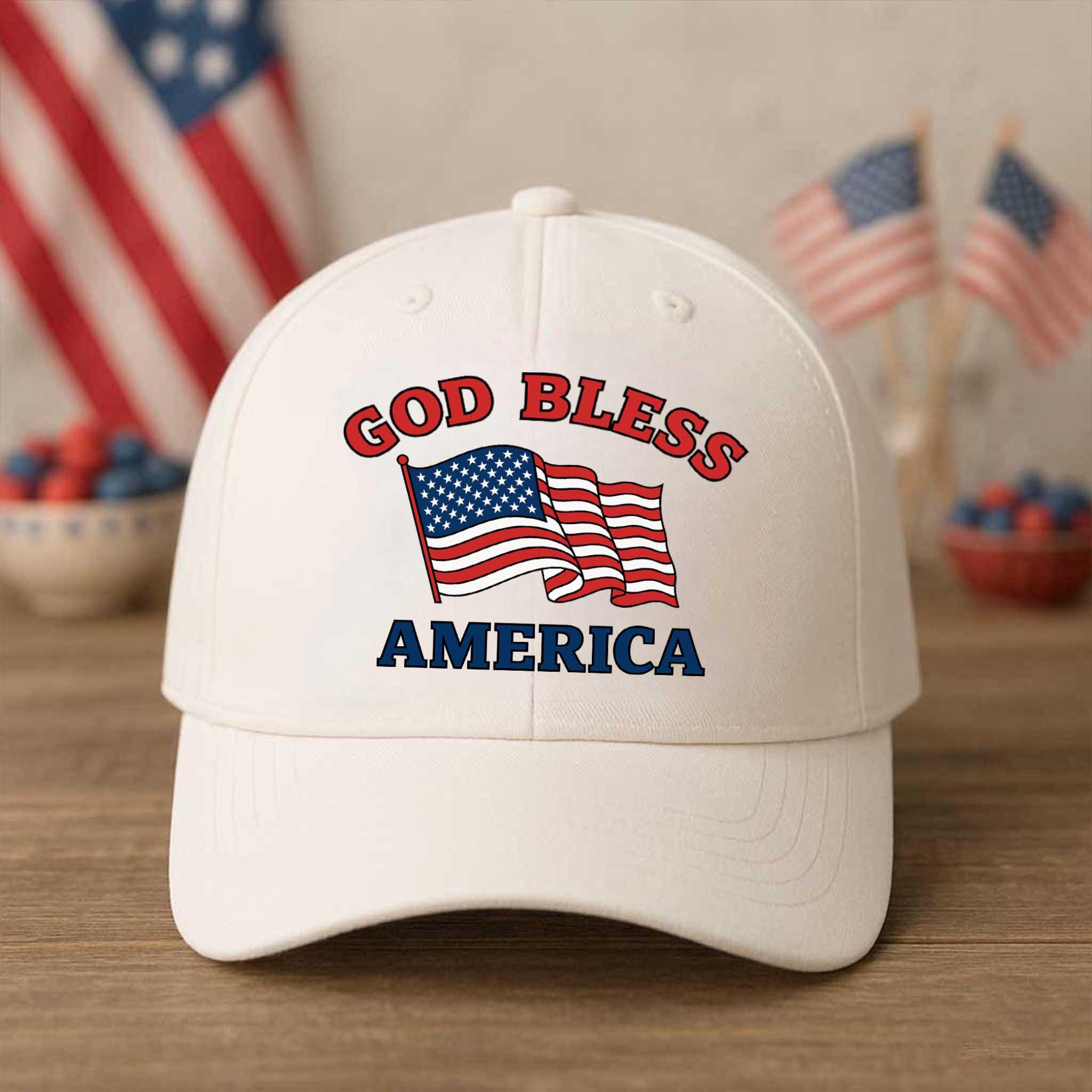 God Bless America Hat – Patriotic White Baseball Cap with USA Flag – 4th of July, Veterans Day, Christian American Gift Idea