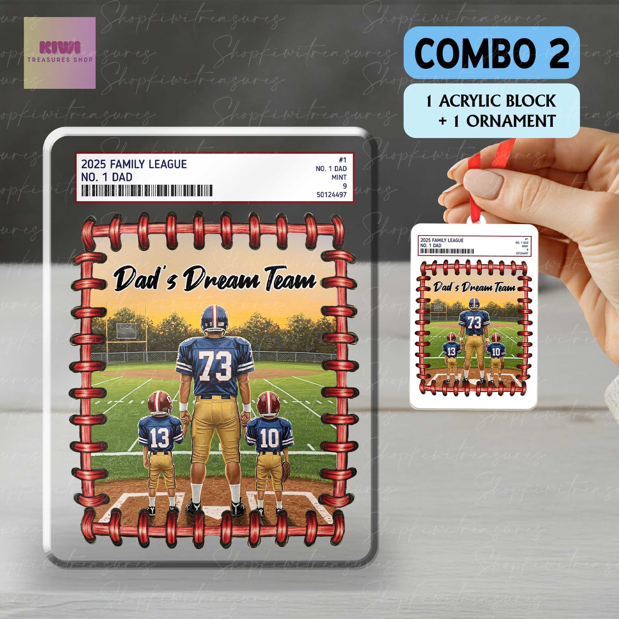 Personalized Football Dad Trading Card Theme Acrylic Block – Custom Father's Day Gift from Kids – Dad's Dream Team Sports Keepsake Display