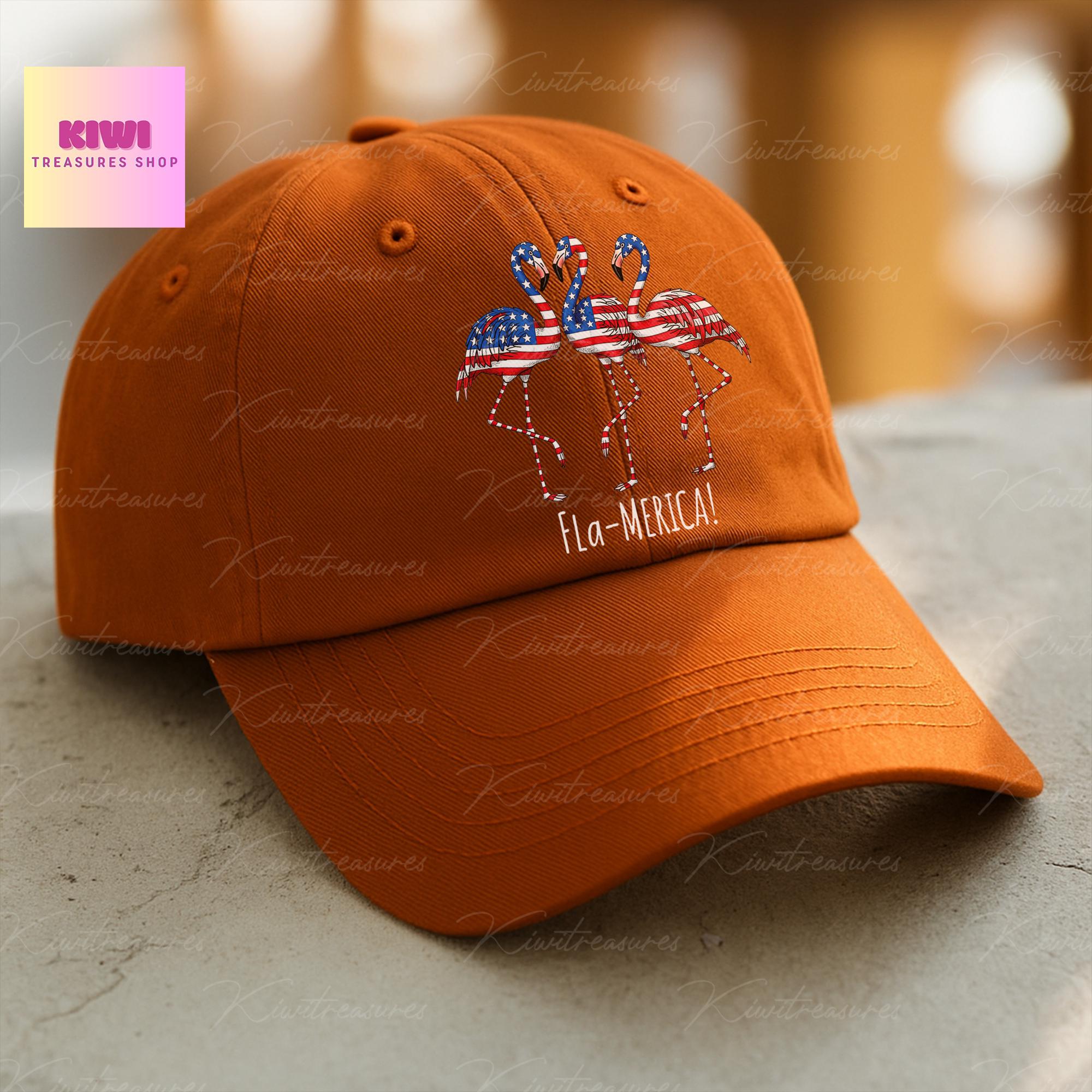 Patriotic Flamingo Hat, Fla-MERICA Cap, 4th of July USA Hat, Funny Summer Baseball Hat, American Flag Animal Hat, Patriotic Summer Hat