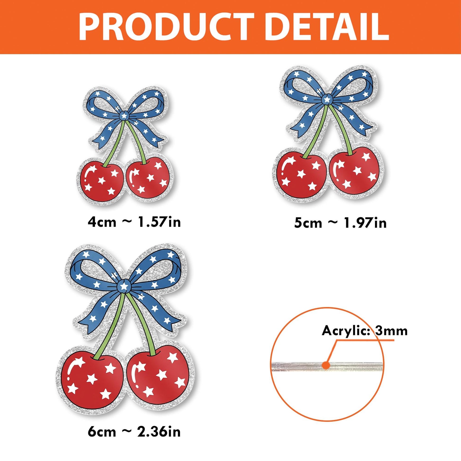 Patriotic Coquette Cherry Faux Glitter Badge Reel, Cute ID Holder, Y2K Nurse Accessory, Red White Blue Aesthetic,Girly RN Gift,Kute 4th July