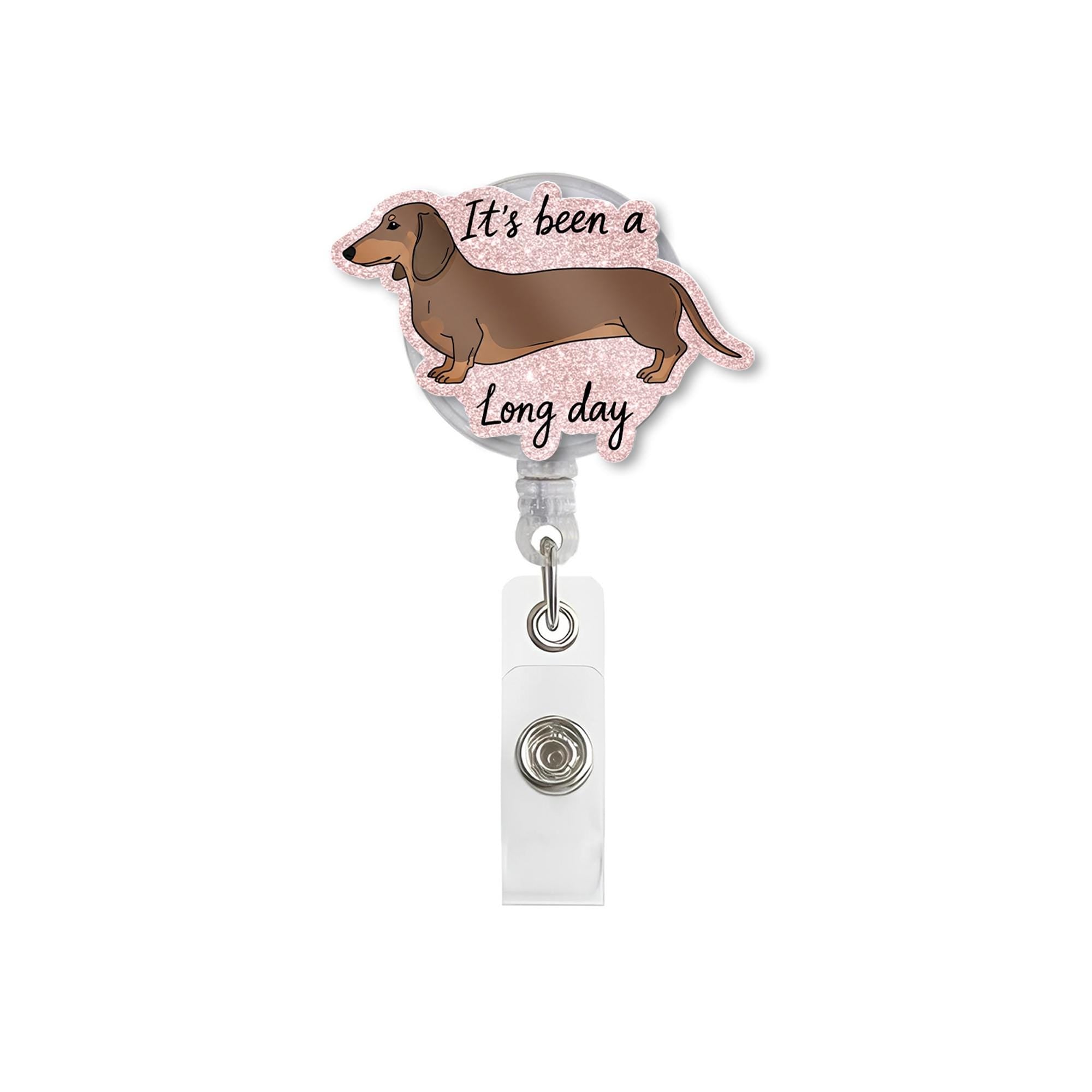 Dachshund Faux Glitter Badge, It's a Long Day ID Holder, Funny Sausage Dog Gift, Cute Weiner Nurse Reel, Vet Tech Accessory, Dachshund Gift