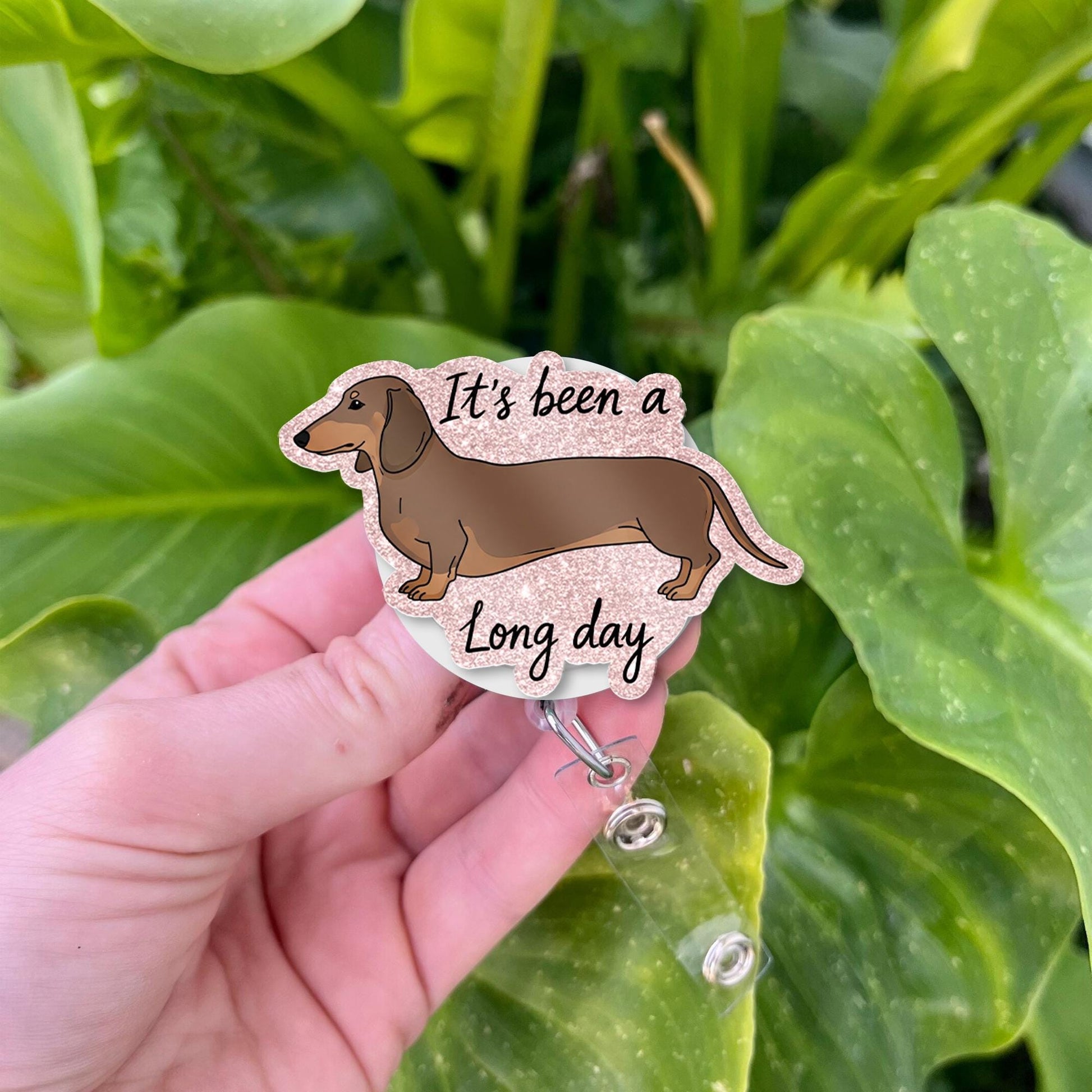 Dachshund Faux Glitter Badge, It's a Long Day ID Holder, Funny Sausage Dog Gift, Cute Weiner Nurse Reel, Vet Tech Accessory, Dachshund Gift