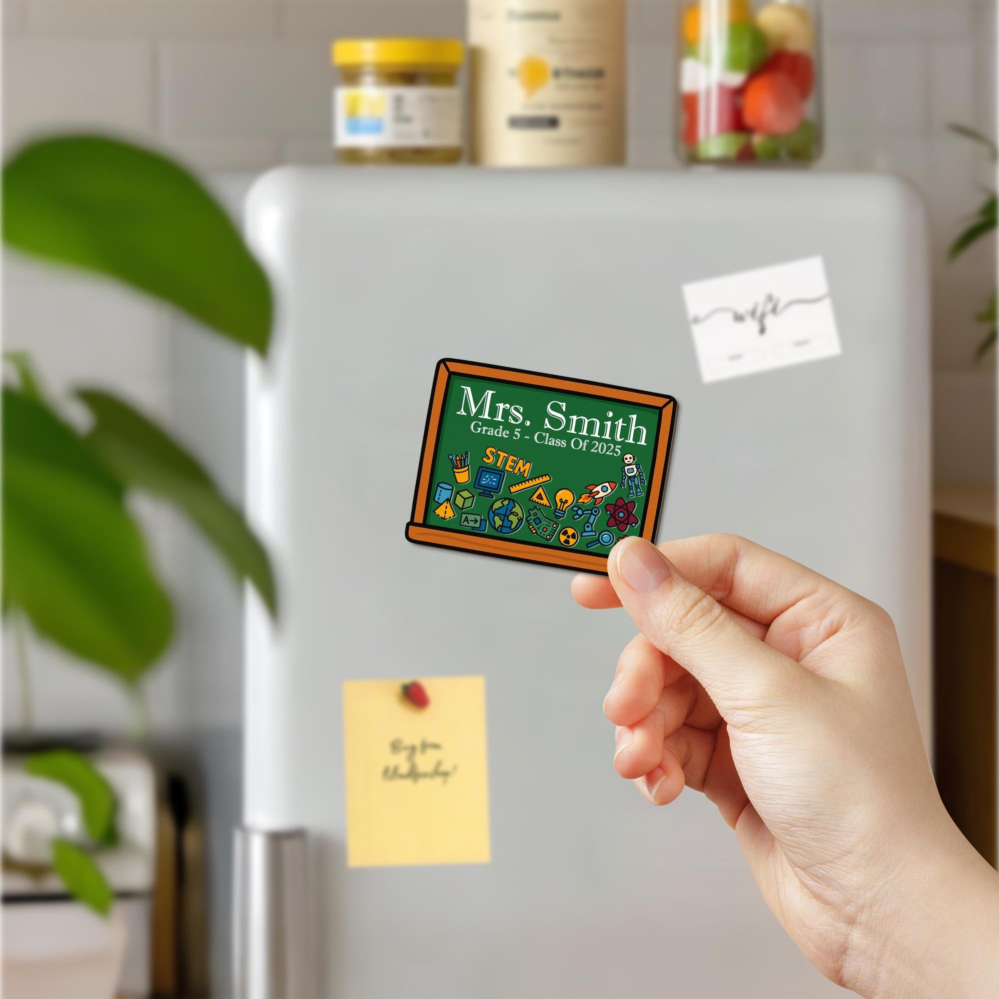 STEM Teacher Shaker Magnet – Personalized Chalkboard with Name, Science, Class of 2025, Fun Classroom Gift, Back To School, School Lockers