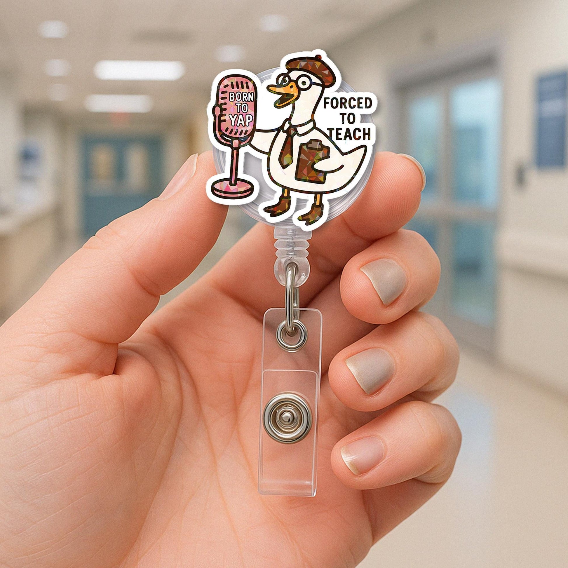 Funny Goose Teacher Badge Reel – Born to Yap Forced to Teach ID Clip, Silly Back to School Gift for Educators, Goose Lover Accessory