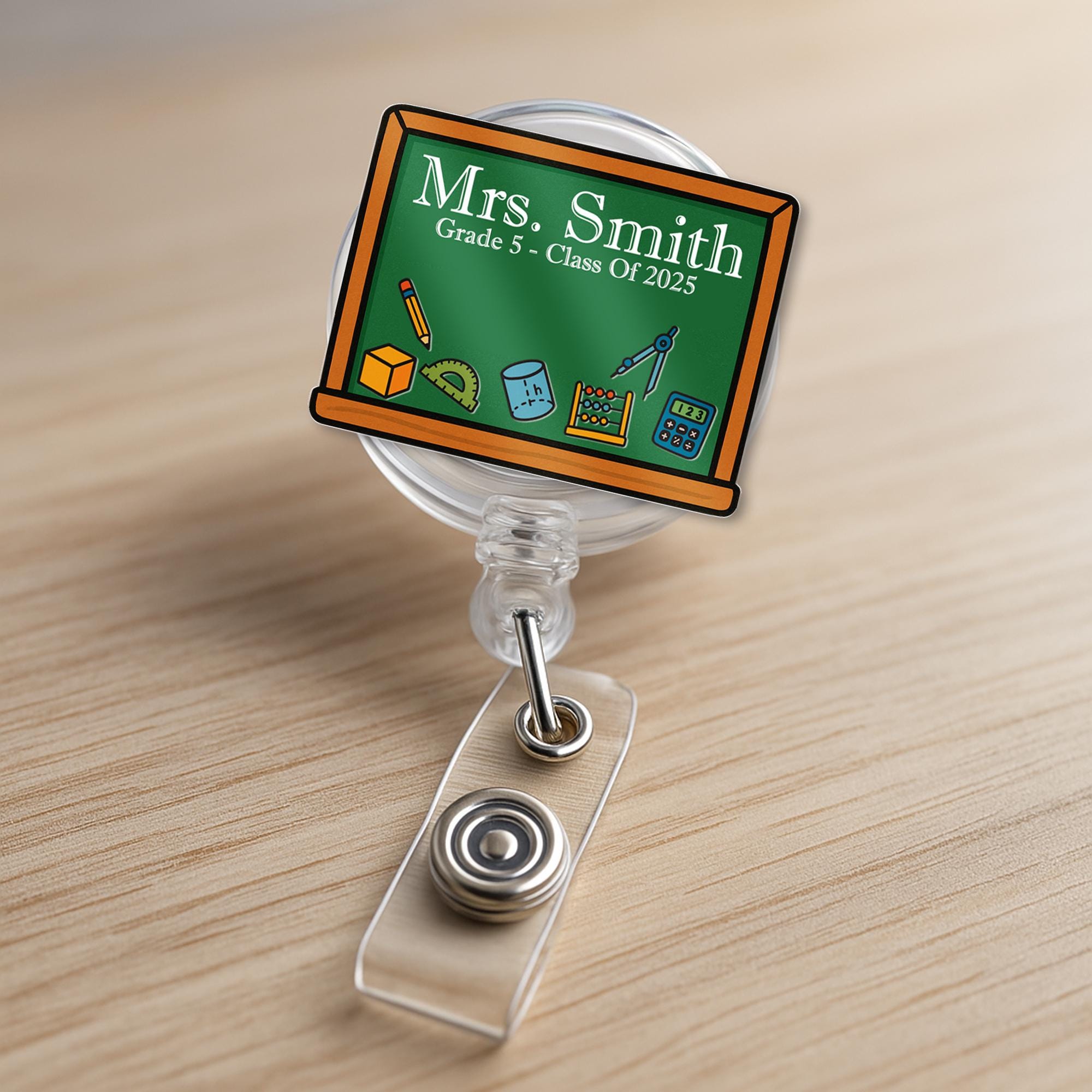 Personalized Math Teacher Shaker Badge Reel – Custom Chalkboard Design with Name & Math Icons, Shaker ID Holder for Class of 2025, Educators