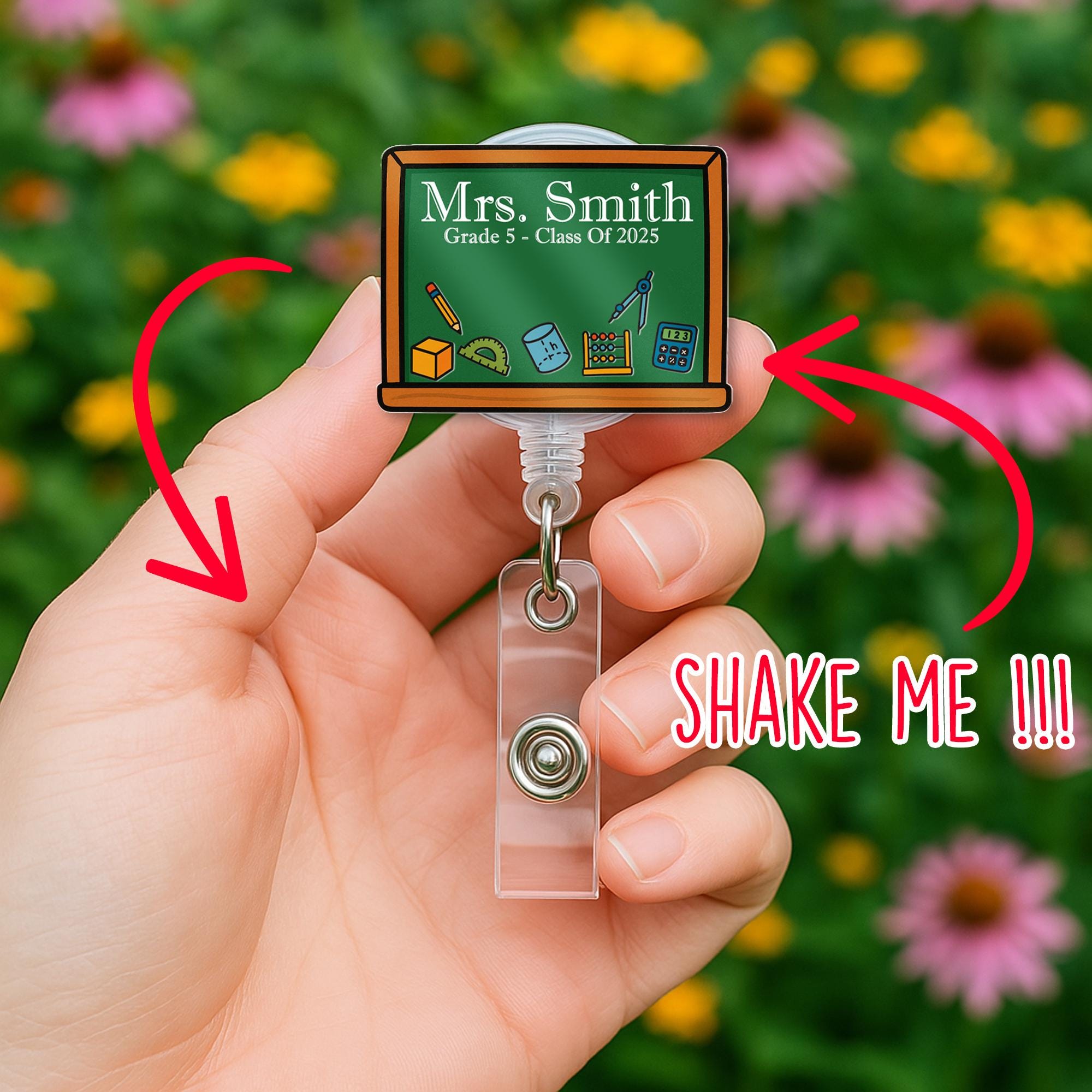 Personalized Math Teacher Shaker Badge Reel – Custom Chalkboard Design with Name & Math Icons, Shaker ID Holder for Class of 2025, Educators