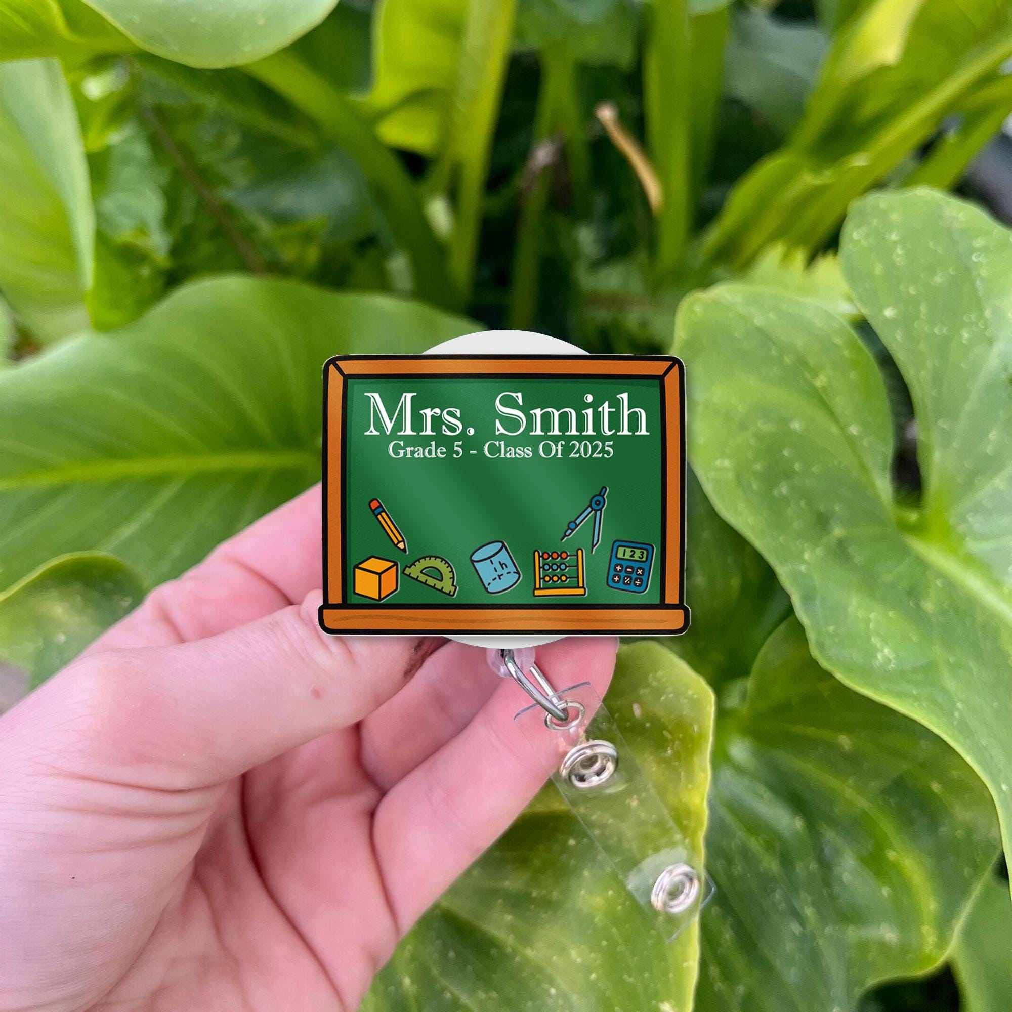 Personalized Math Teacher Shaker Badge Reel – Custom Chalkboard Design with Name & Math Icons, Shaker ID Holder for Class of 2025, Educators