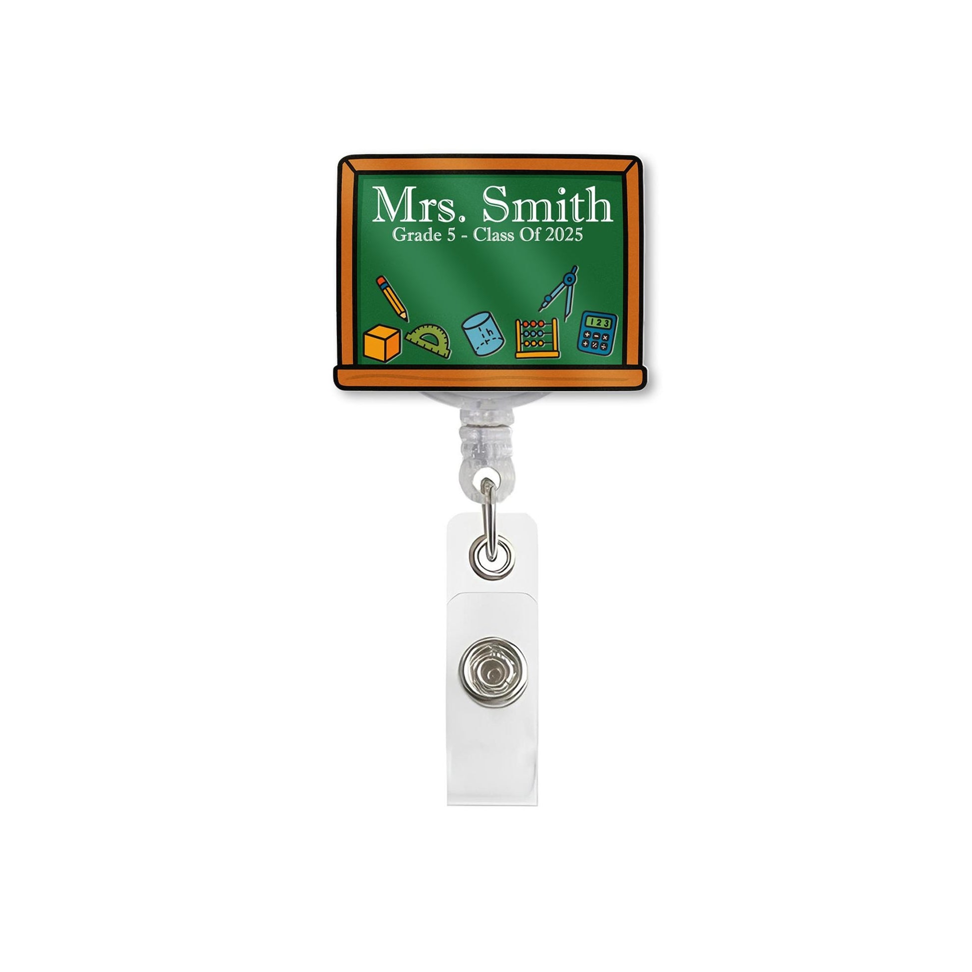 Personalized Math Teacher Shaker Badge Reel – Custom Chalkboard Design with Name & Math Icons, Shaker ID Holder for Class of 2025, Educators