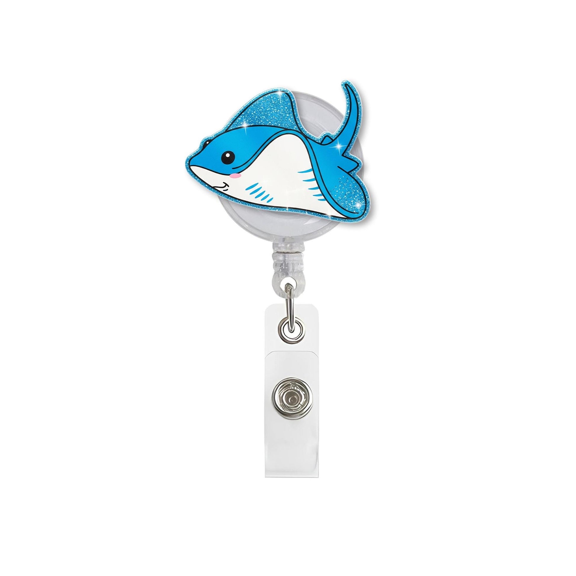 Kute Stingray Faux Glitter Badge Reel, Fish Badge Holder, Nurse ID Reel, Cute Sea Animal Lanyard, Ocean Theme Badge Clip, Gift for Coworker