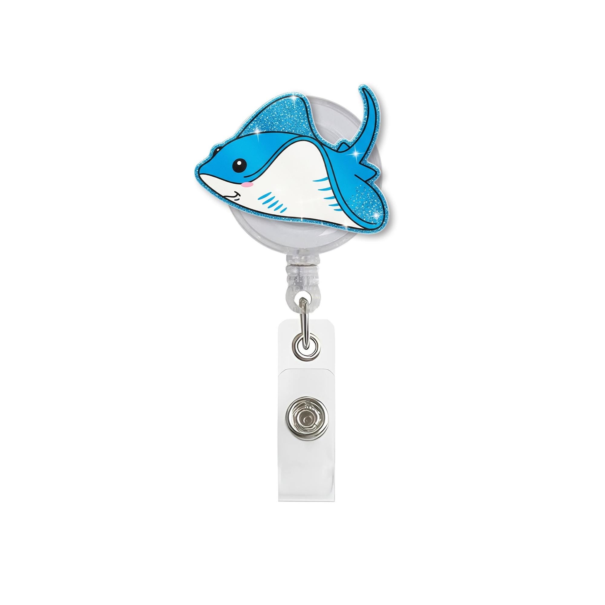 Kute Stingray Faux Glitter Badge Reel, Fish Badge Holder, Nurse ID Reel, Cute Sea Animal Lanyard, Ocean Theme Badge Clip, Gift for Coworker