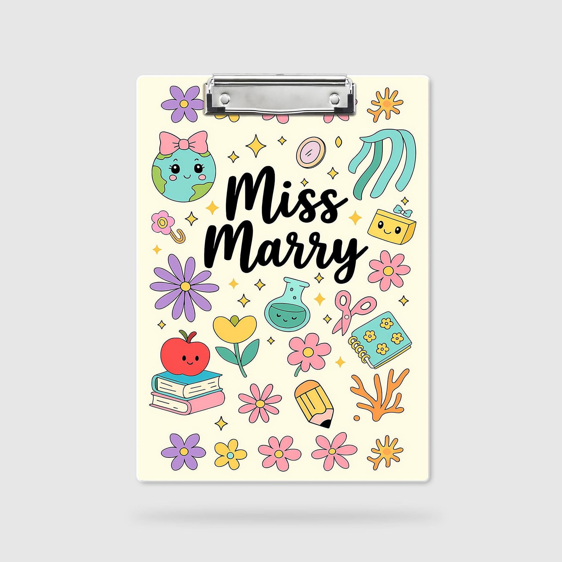 Custom Teacher Clipboard – Personalized Cute School Supplies Design – Name Clipboard for Classroom – Gift for Miss Marry or Educators
