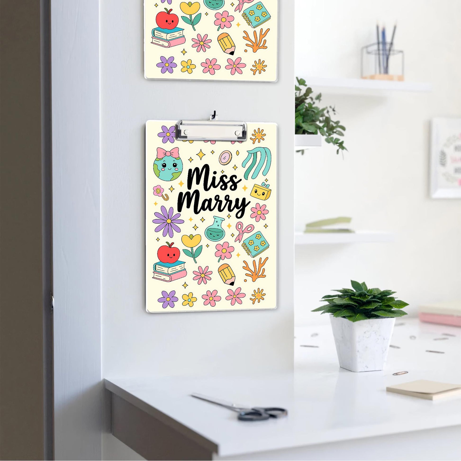 Custom Teacher Clipboard – Personalized Cute School Supplies Design – Name Clipboard for Classroom – Gift for Miss Marry or Educators