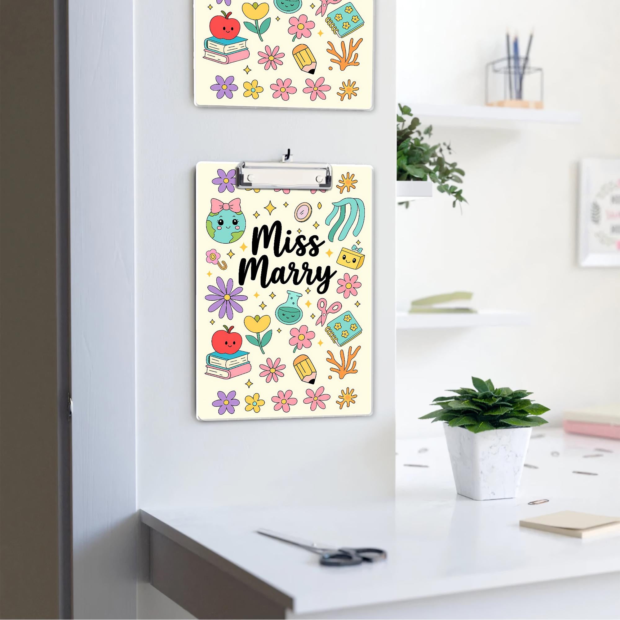 Custom Teacher Clipboard – Personalized Cute School Supplies Design – Name Clipboard for Classroom – Gift for Miss Marry or Educators