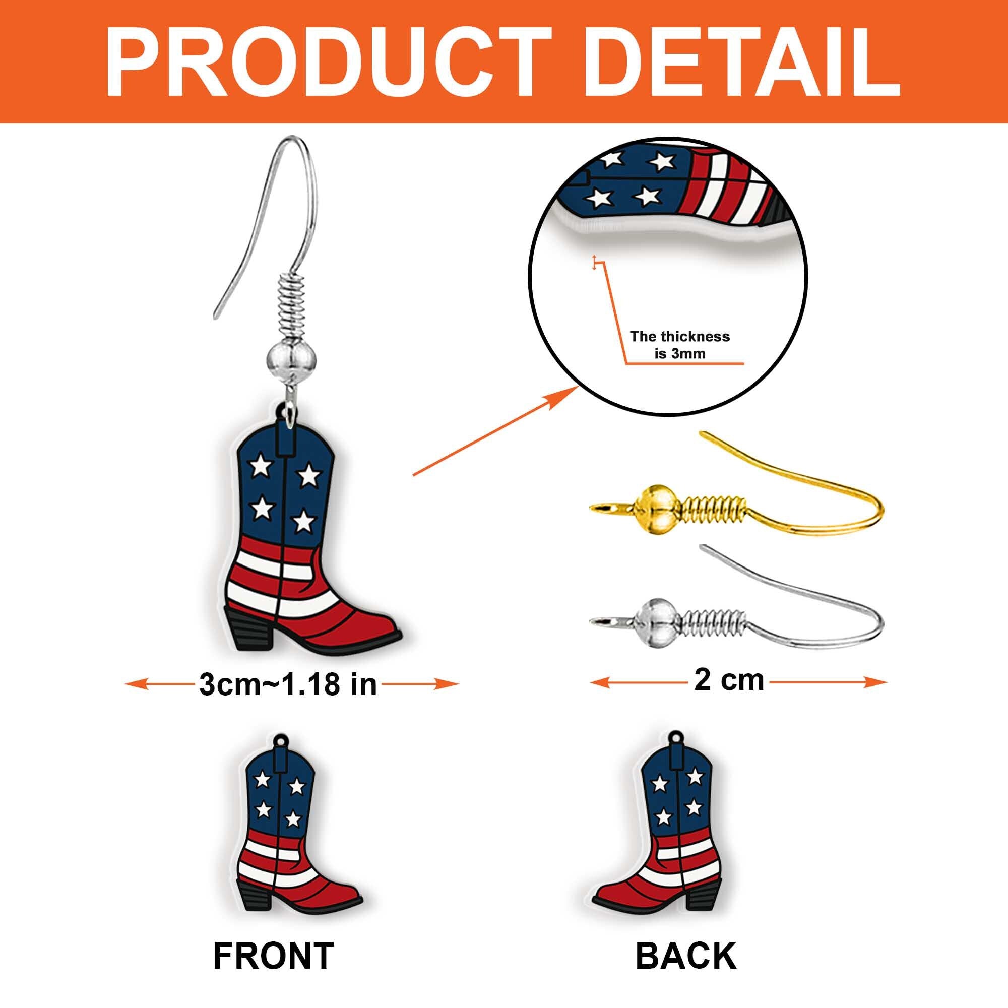 Patriotic Cowboy Boot Earrings, USA Western Jewelry, 4th of July Earrings, American Flag Boots, Country Girl Gift, Rodeo Style