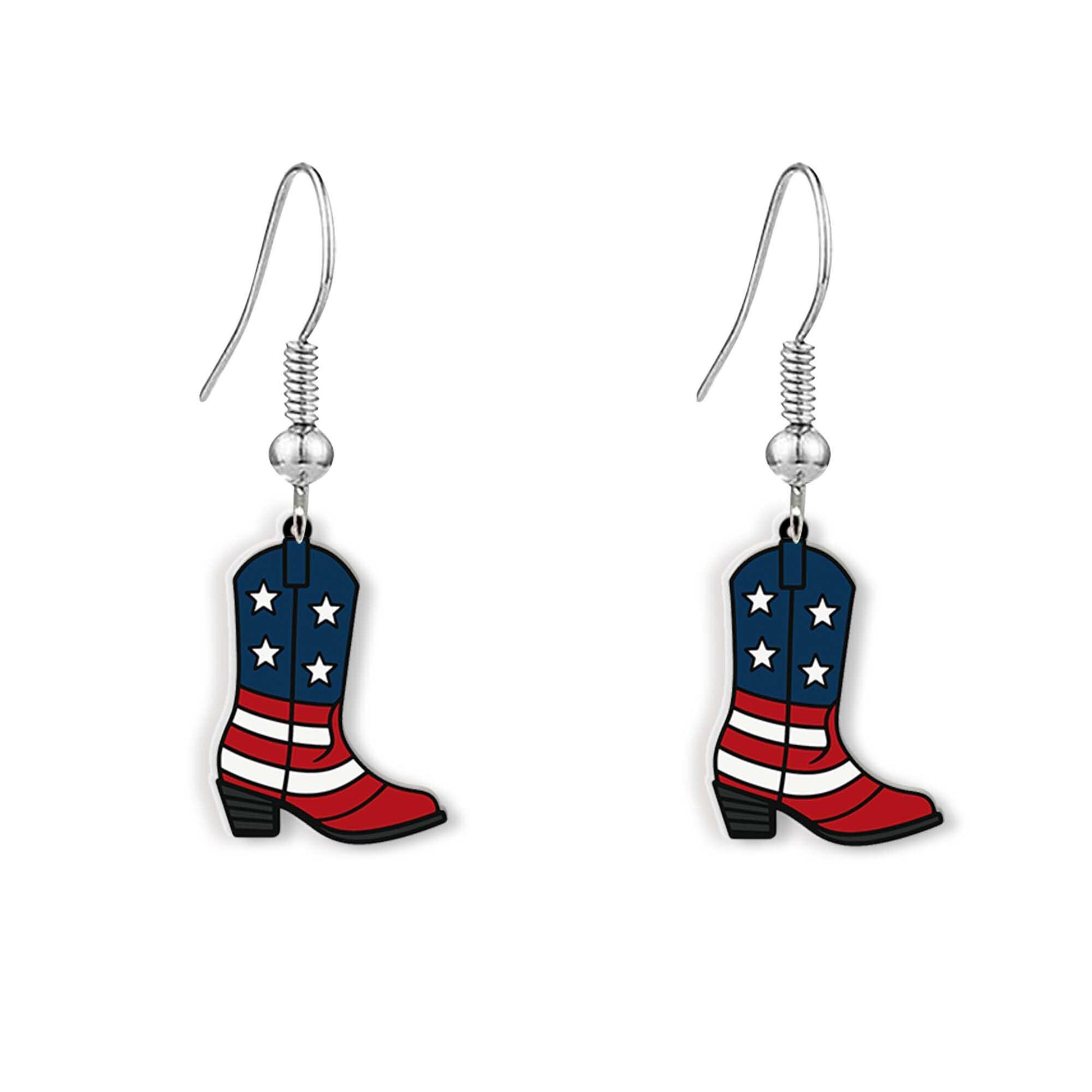 Patriotic Cowboy Boot Earrings, USA Western Jewelry, 4th of July Earrings, American Flag Boots, Country Girl Gift, Rodeo Style