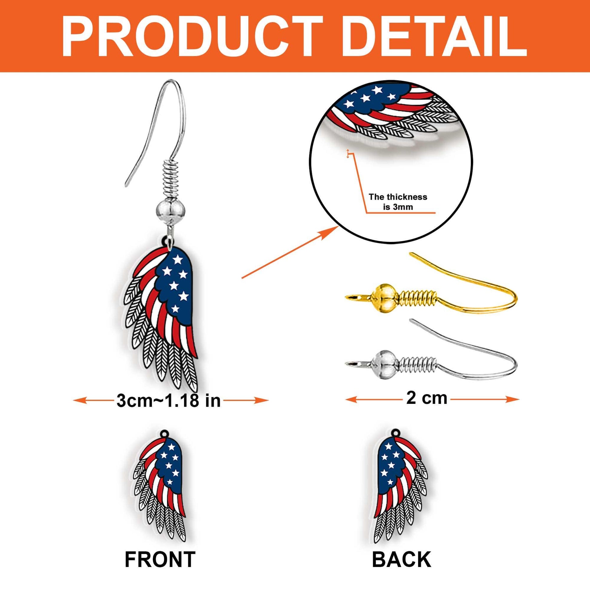 Patriotic Wings Earrings, USA Flag Jewelry, Angel Wing Earrings, 4th of July Accessories, Red White Blue Earrings, American Pride