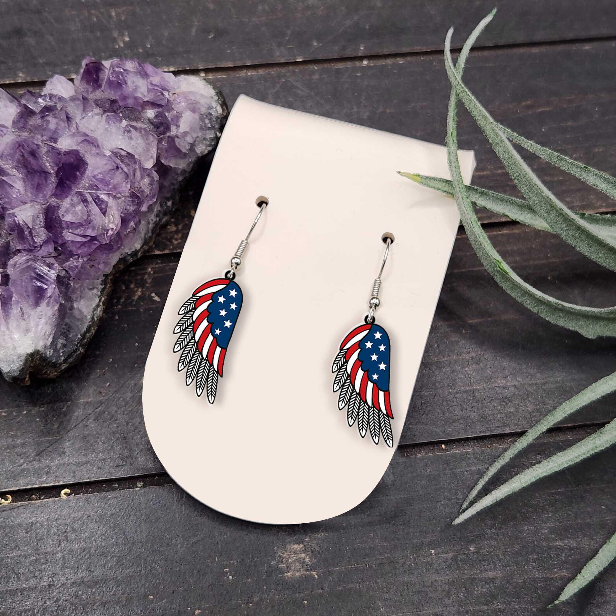 Patriotic Wings Earrings, USA Flag Jewelry, Angel Wing Earrings, 4th of July Accessories, Red White Blue Earrings, American Pride