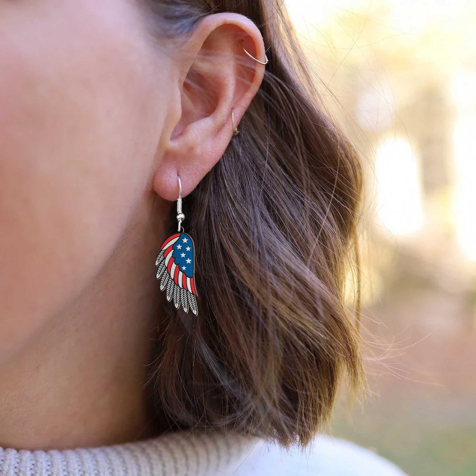 Patriotic Wings Earrings, USA Flag Jewelry, Angel Wing Earrings, 4th of July Accessories, Red White Blue Earrings, American Pride