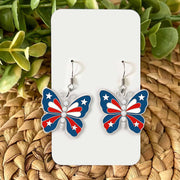 Patriotic Butterfly Earrings, USA Flag Jewelry, Red White Blue Earrings, 4th of July Gift, American Pride Accessory, Summer Style