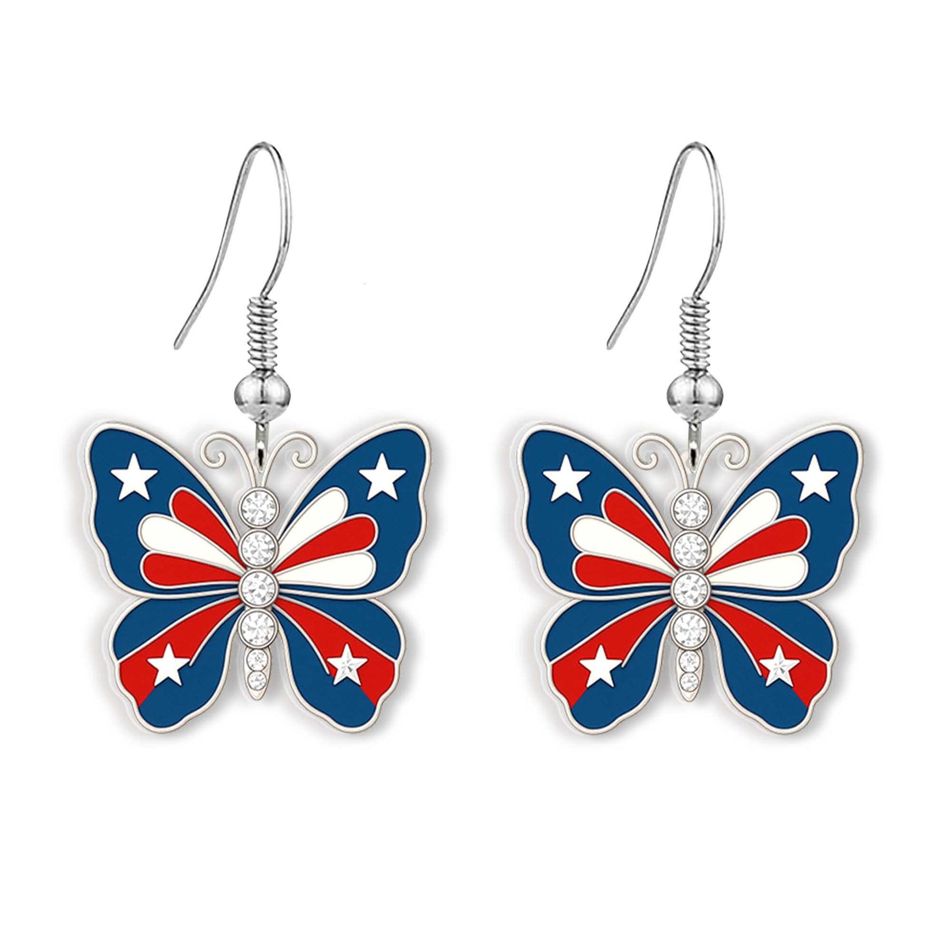 Patriotic Butterfly Earrings, USA Flag Jewelry, Red White Blue Earrings, 4th of July Gift, American Pride Accessory, Summer Style