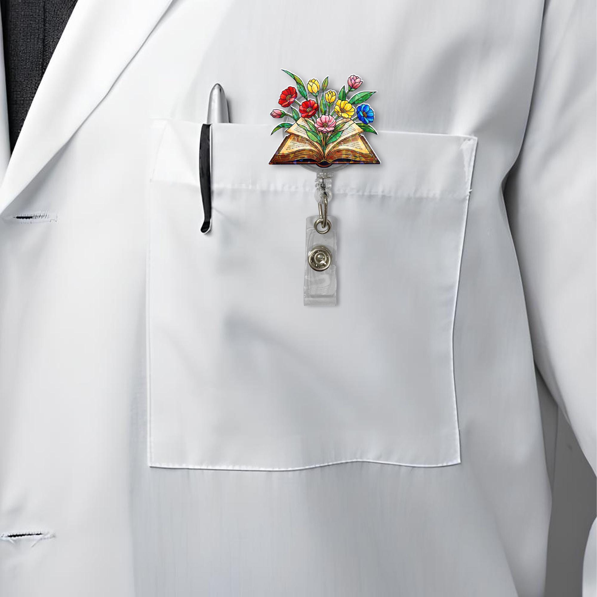 Floral Book Badge Reel | Colorful Flower Book ID Holder for Teachers, Librarians, Book Lovers | Retractable Clip for Work or School