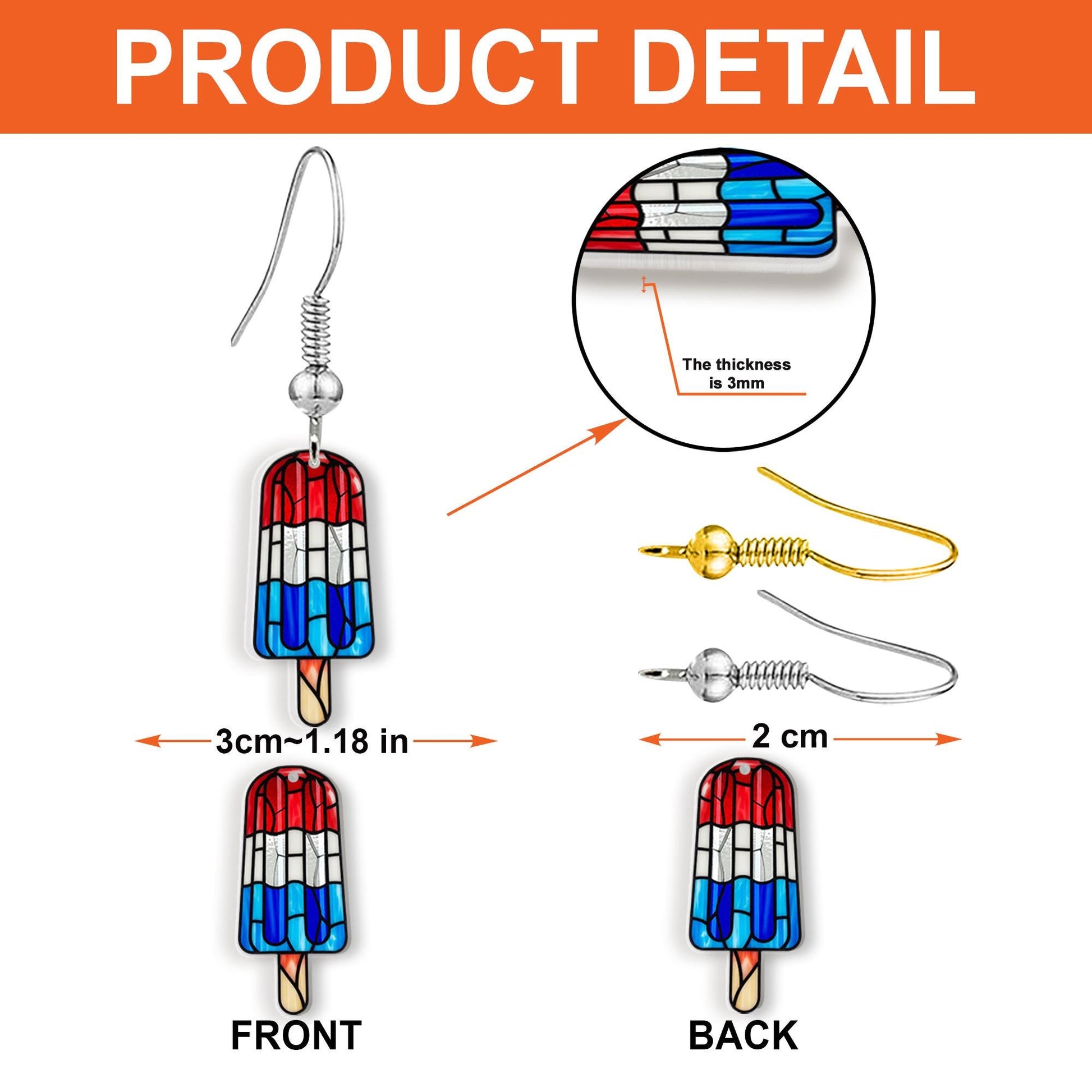 Patriotic Popsicle Earrings, Red White Blue Jewelry, 4th of July Accessories, USA Flag Earrings, Summer Fun Gift, American Pride