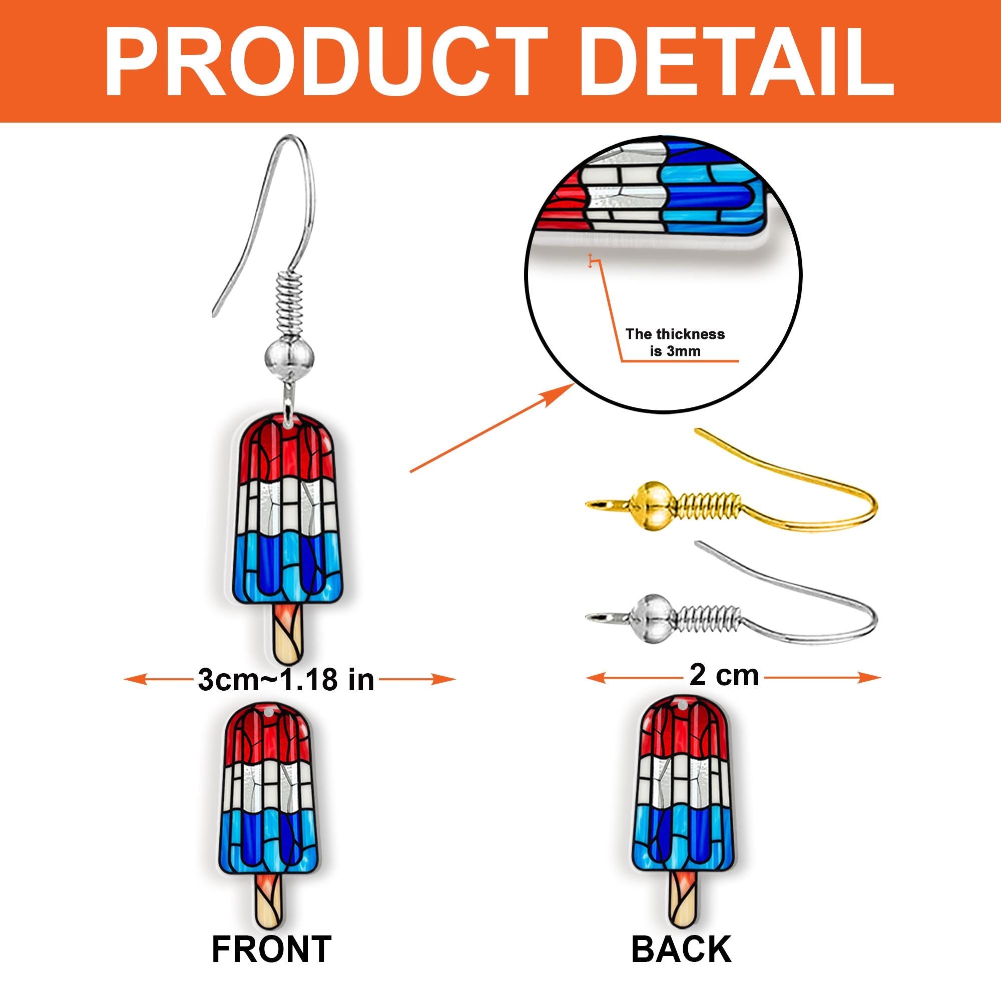 Patriotic Popsicle Earrings, Red White Blue Jewelry, 4th of July Accessories, USA Flag Earrings, Summer Fun Gift, American Pride