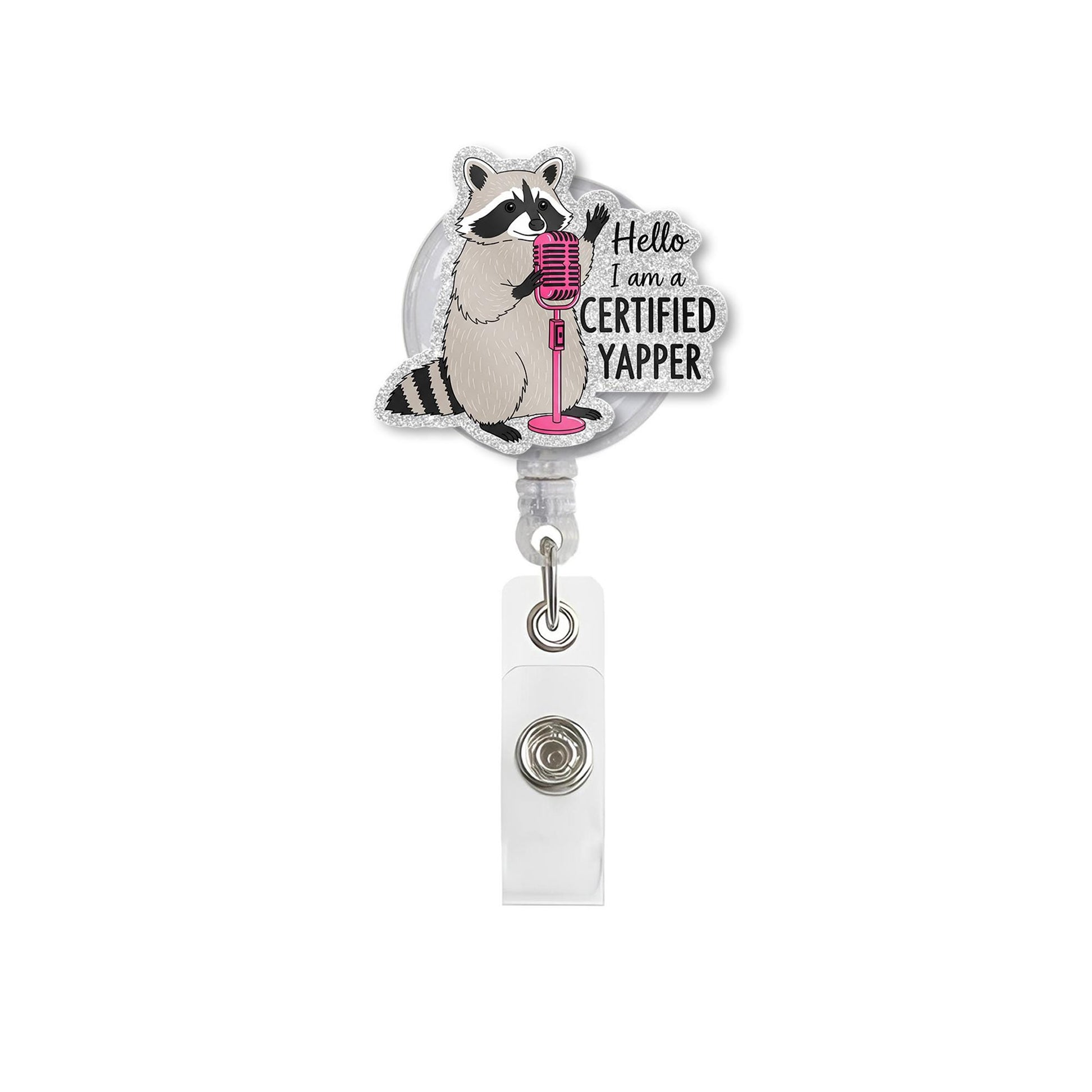 Certified Yapper Raccoon Badge Reel – Funny Retractable ID Holder for Talkative Nurses, Teachers, Office Staff – Cute Clip Accessory