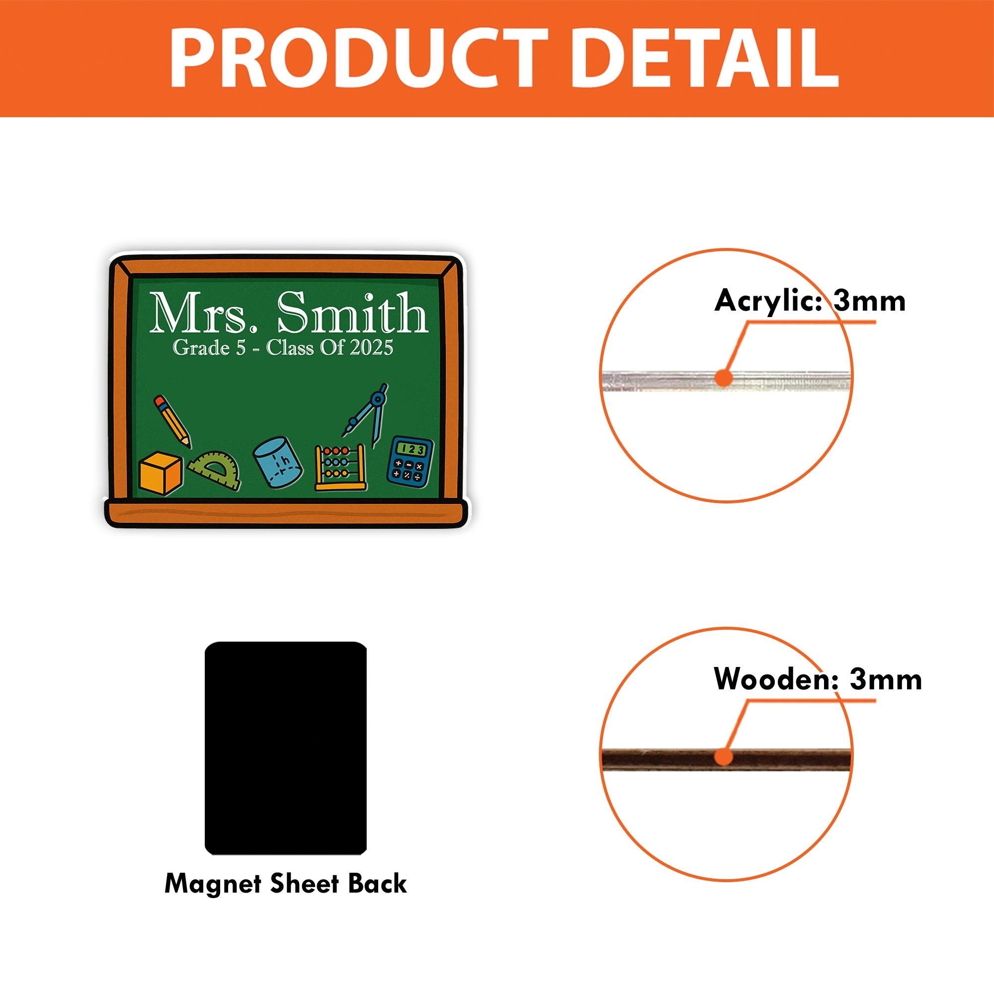 Custom Math Teacher Shaker Magnet – Math & Classroom Icons on Chalkboard with Name, Class of 2025, Fun Back to School Gift, Educators Gift