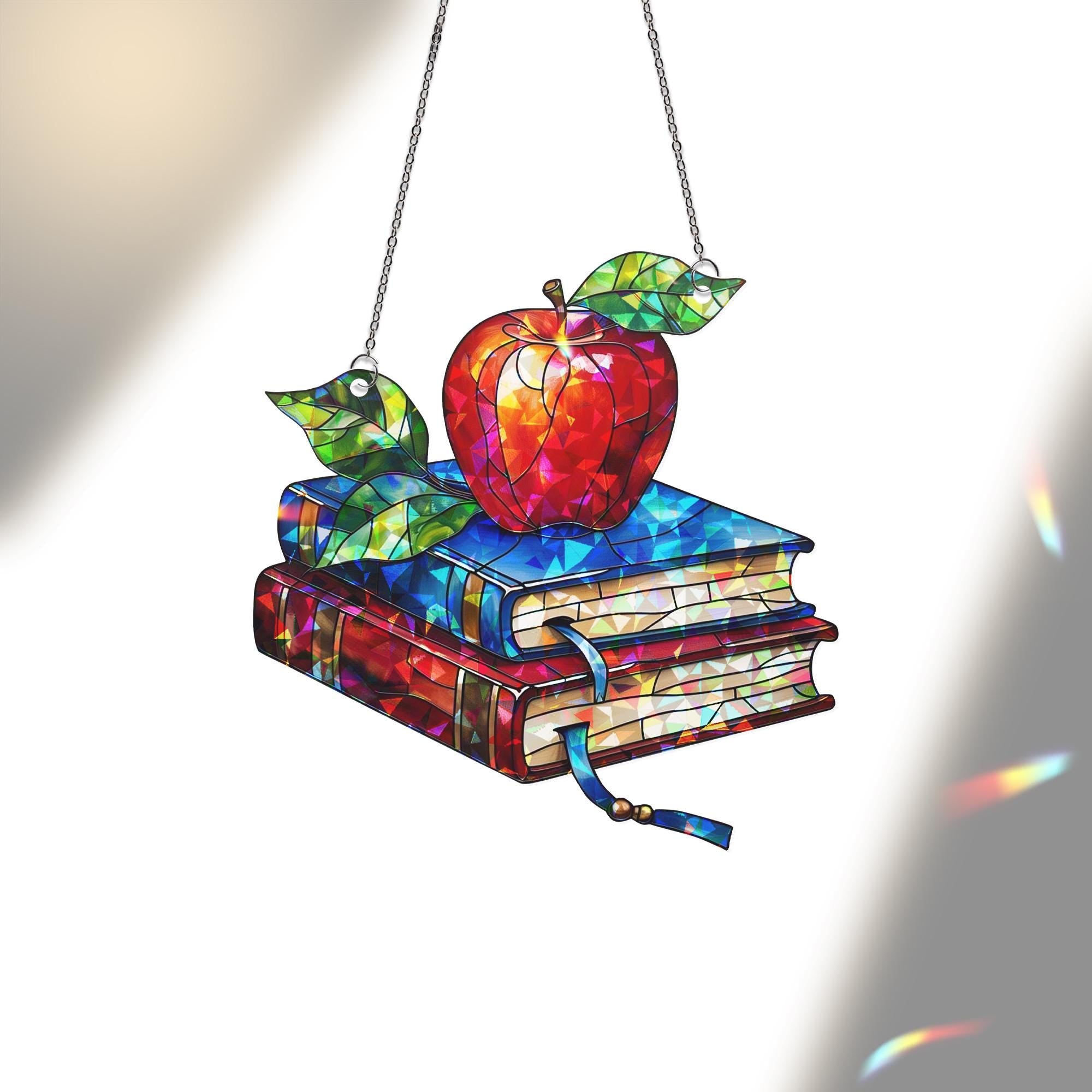Apple Book Acrylic Window Hanging | Back to School Teacher Gift | Classroom Hanging Decor, Back to School Decor